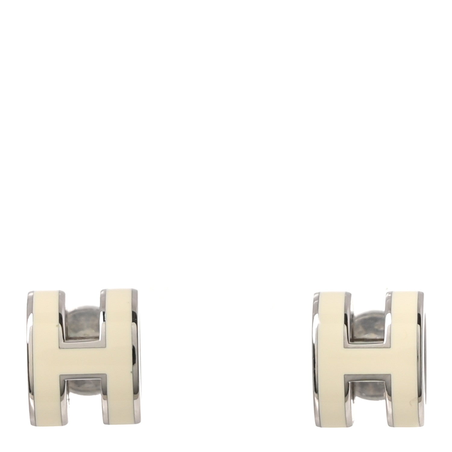 Hermes Palladium Lacquered Mini Pop H Earrings White 1 of 4