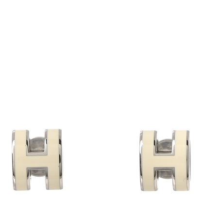 Hermes Palladium Lacquered Mini Pop H Earrings White 1 of 4