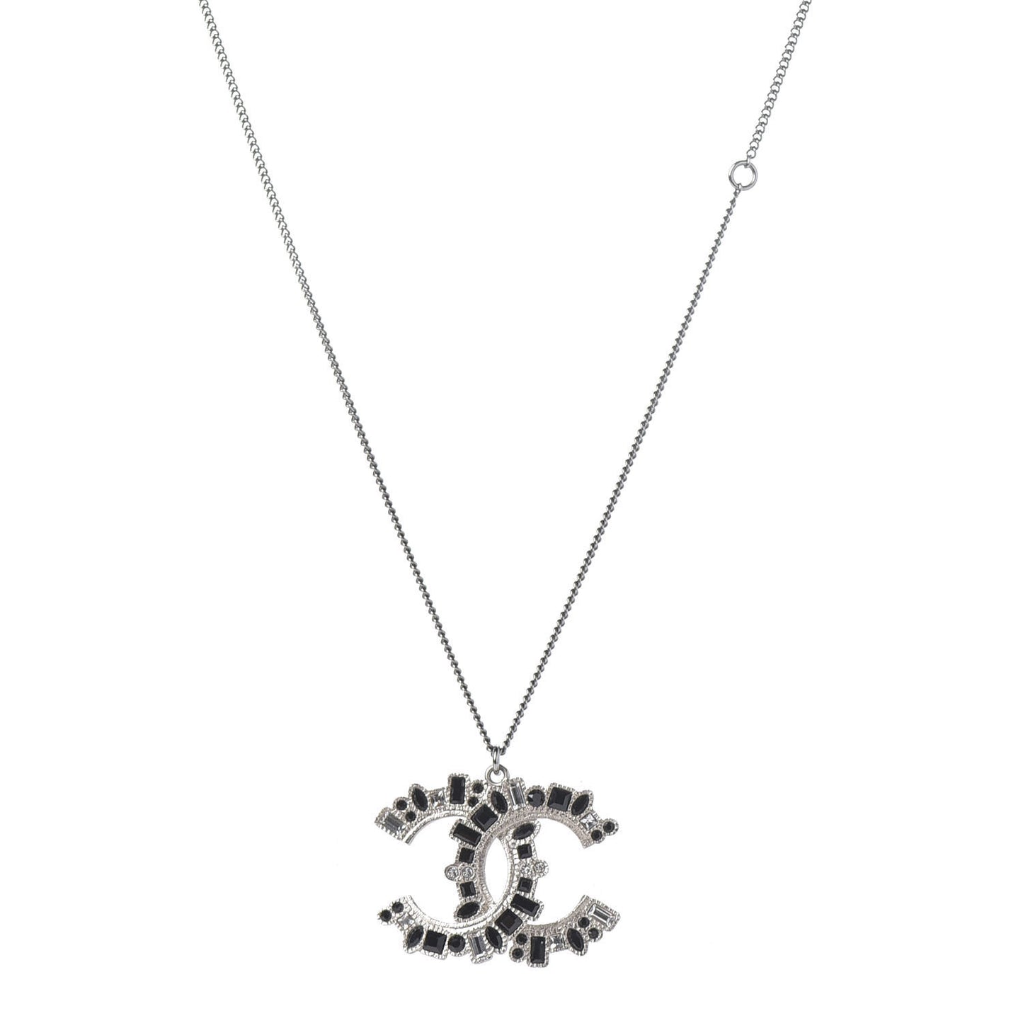 Baguette Crystal Large CC Necklace Silver Black