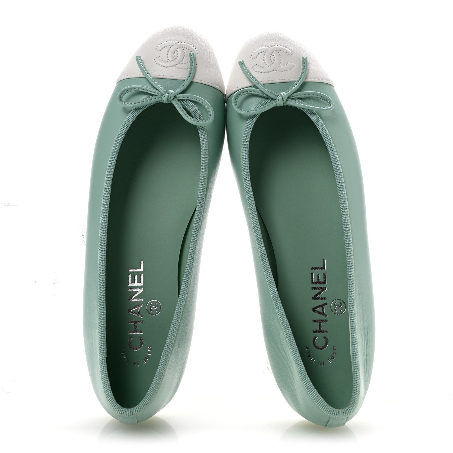 Chanel Lambskin CC Cap Toe Ballerina Flats 38 Light Green White 2 of 10