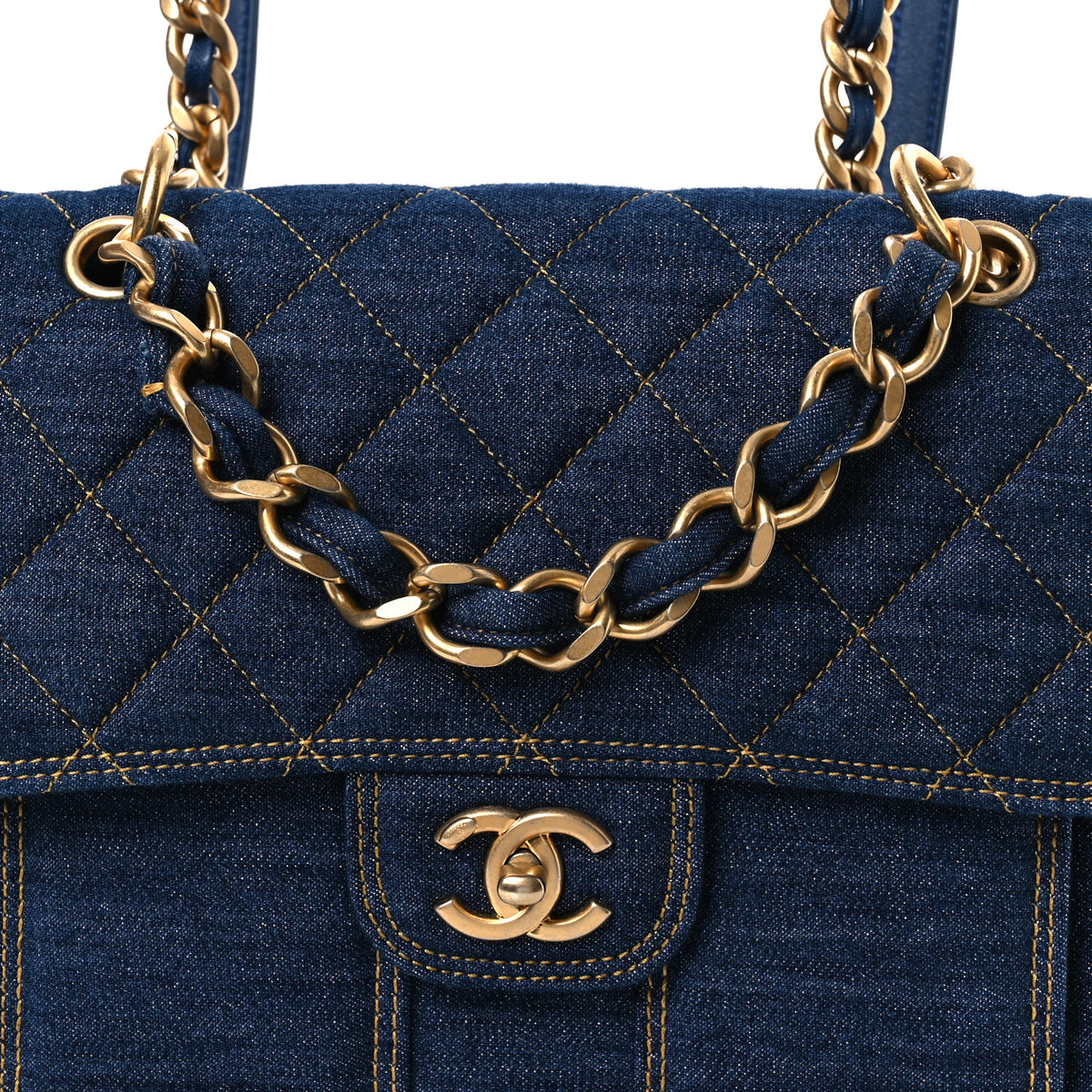 Denim Quilted Double You Backpack Blue Golden