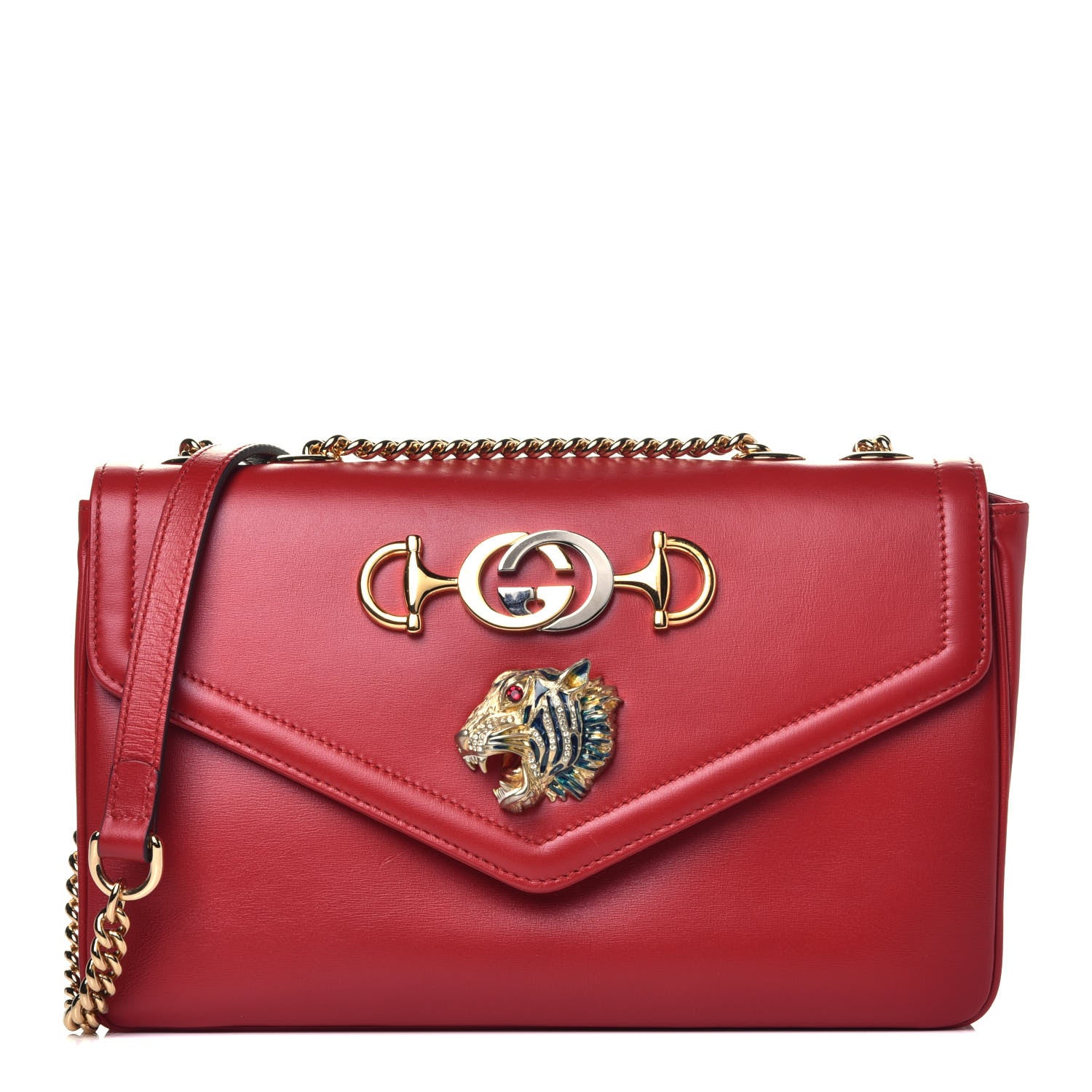 Gucci Vitello Palmellato Lux Crystal Medium Rajah Shoulder Bag Hibiscus Red Multicolor 1 of 10