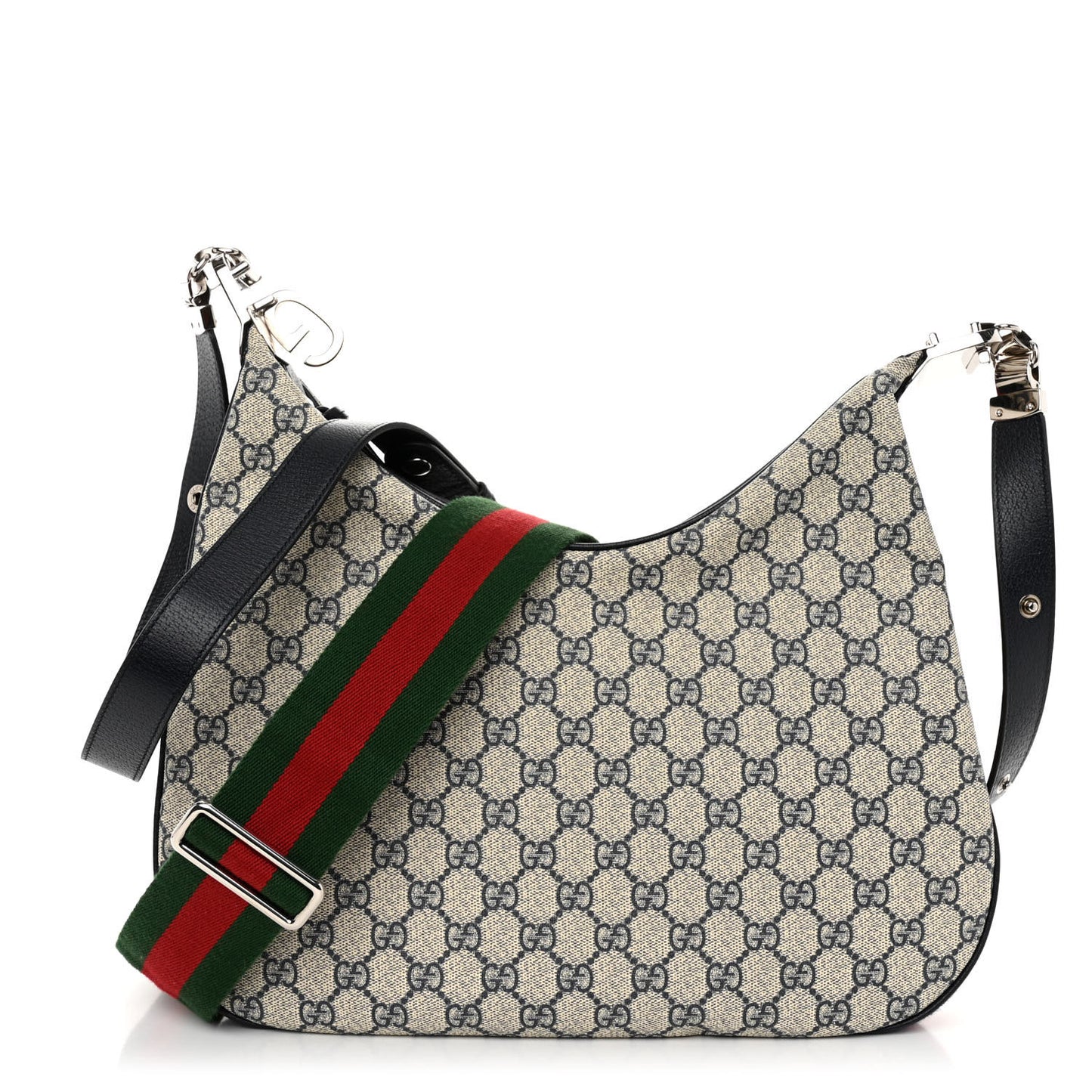 GG Supreme Monogram Textured Calfskin Web Large Attache Shoulder Bag Beige Blue