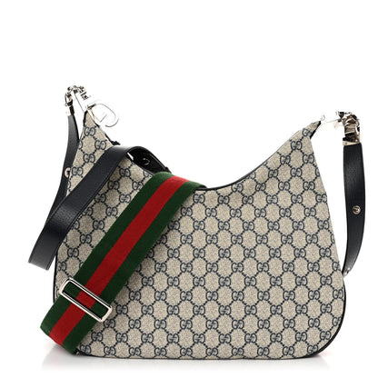 Gucci GG Supreme Monogram Textured Calfskin Web Large Attache Shoulder Bag Beige Blue 1 of 9