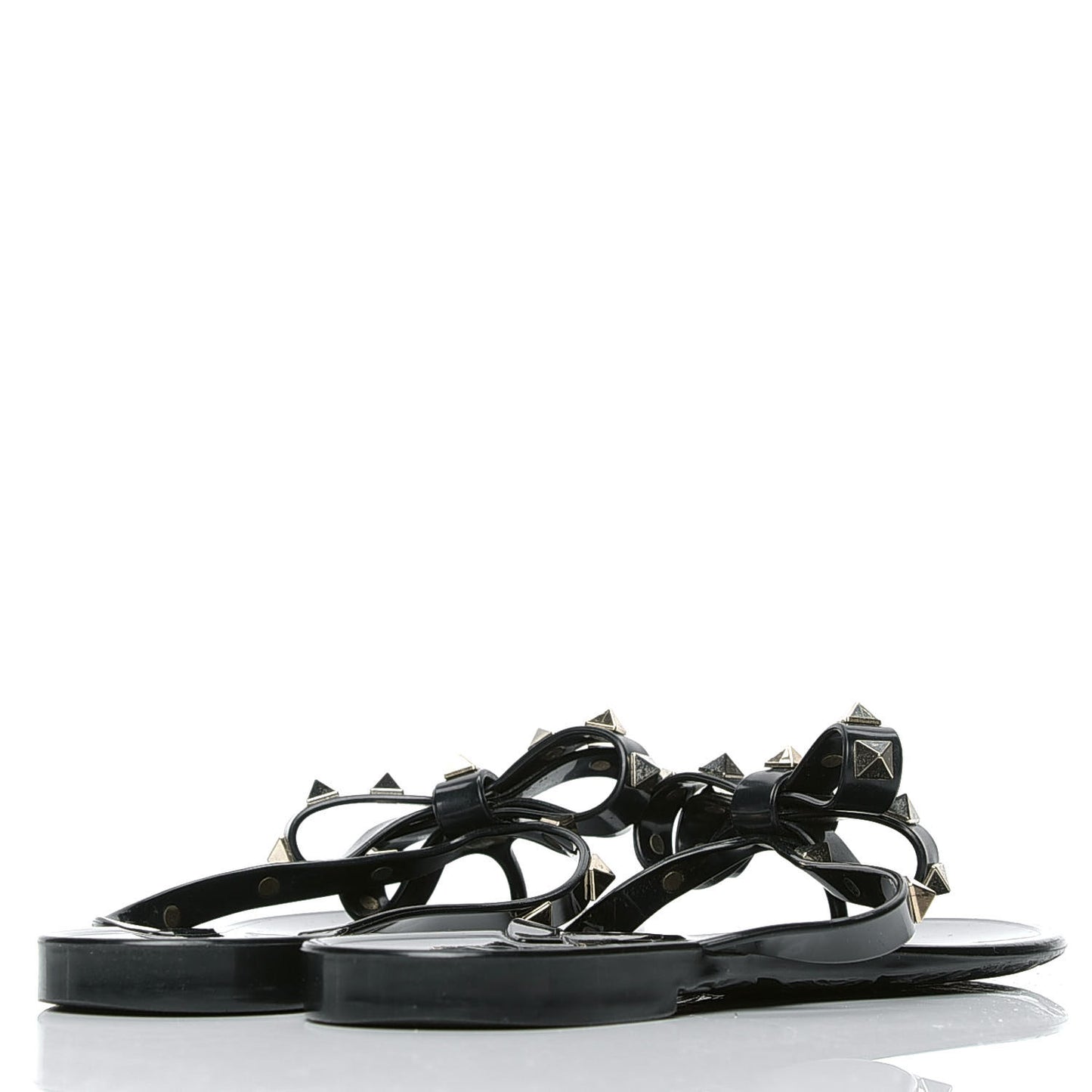 PVC Jelly Rockstud Bow Thong Sandals 36 Black