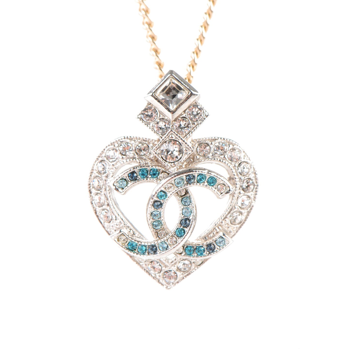Crystal Heart Pendant Necklace Silver Gold