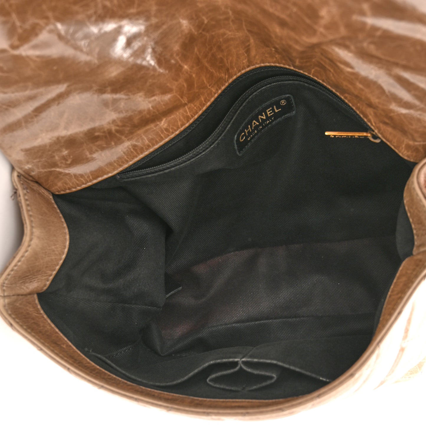 Glazed Calfskin Castle Rock Medium Flap Dark Beige