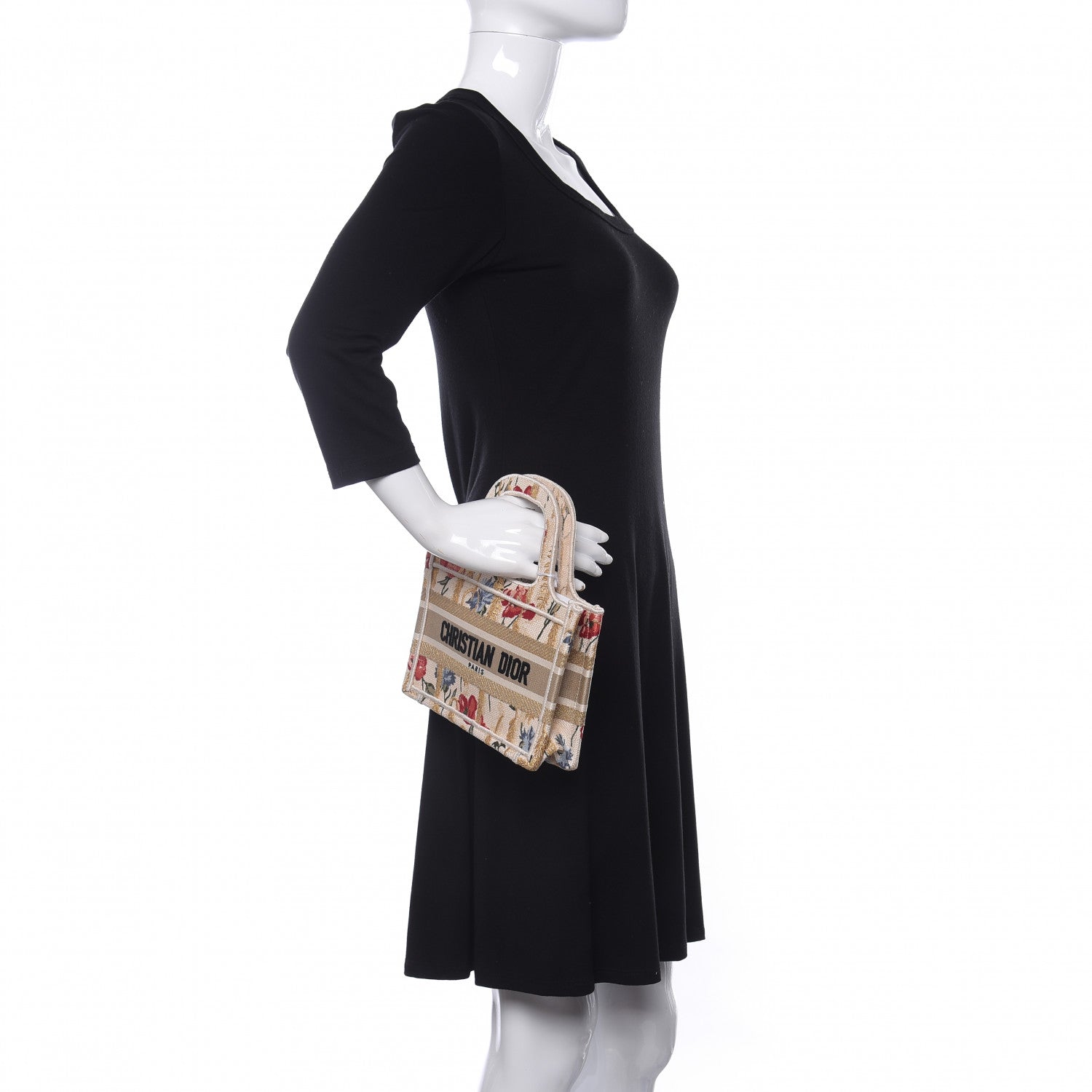 Christian Dior Canvas Embroidered Hibiscus Printed Mini Book Tote Beige Multicolor 2 of 9