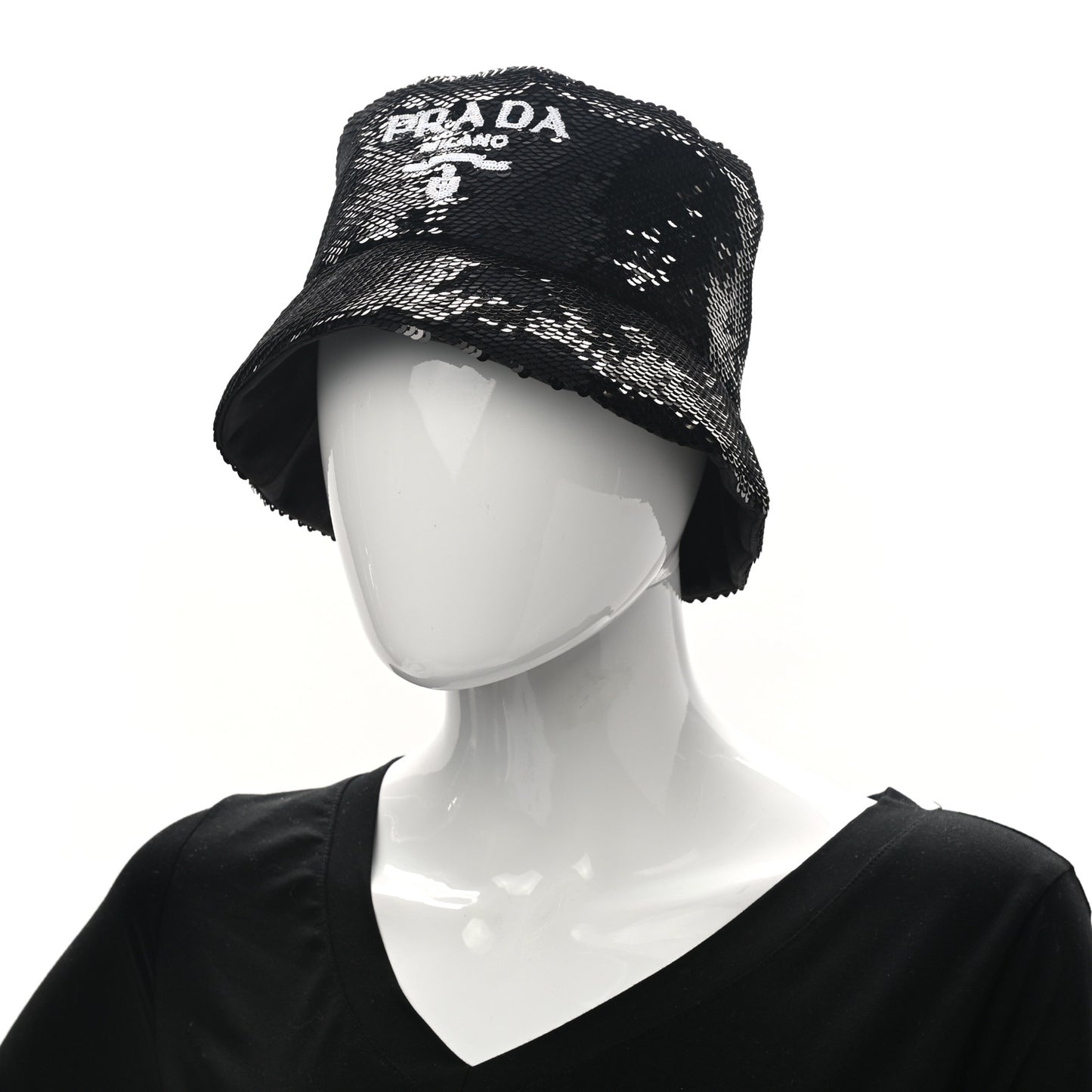 Paillettes Logo Bucket Hat M Black