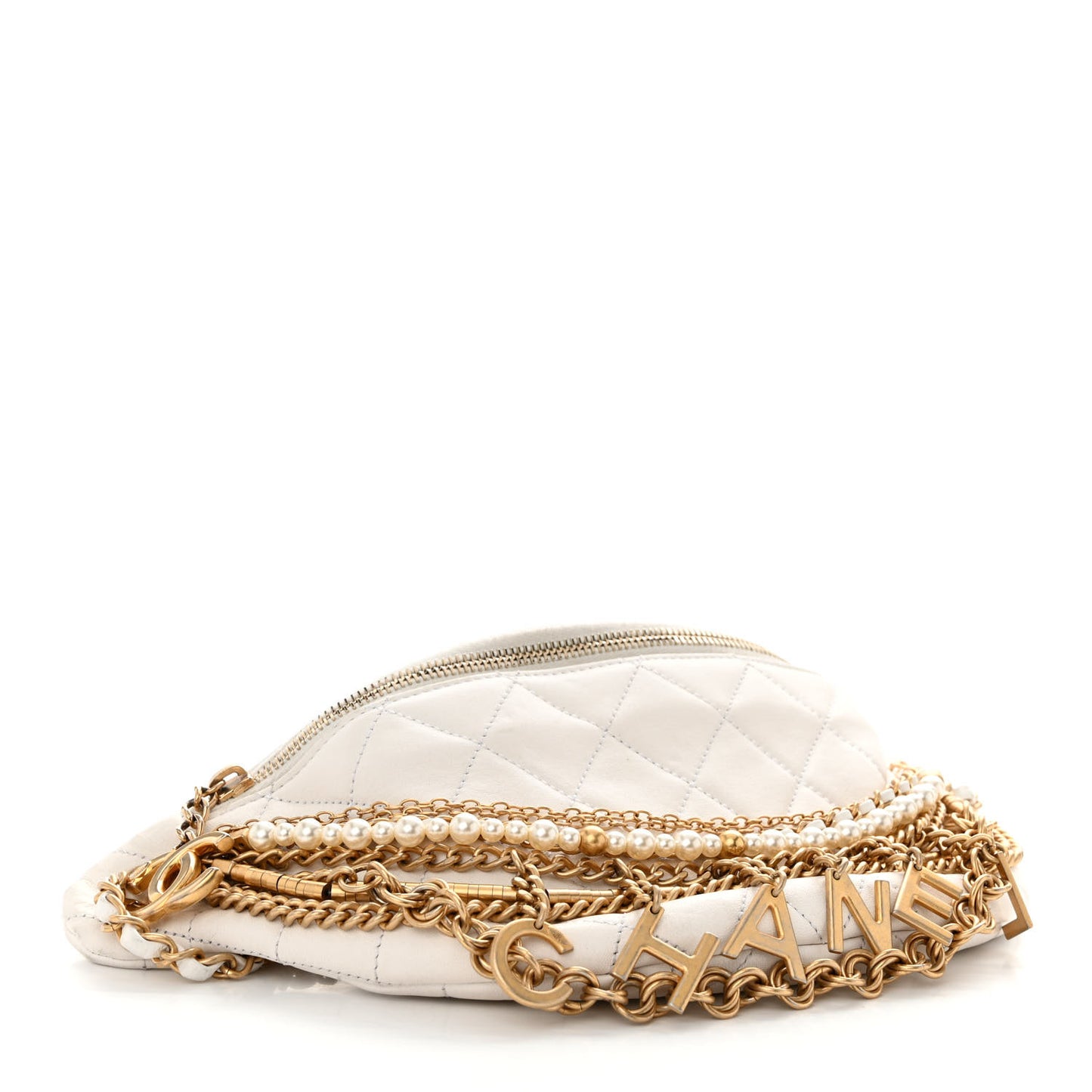 Lambskin Quilted All About Chains Waist Belt Bag White