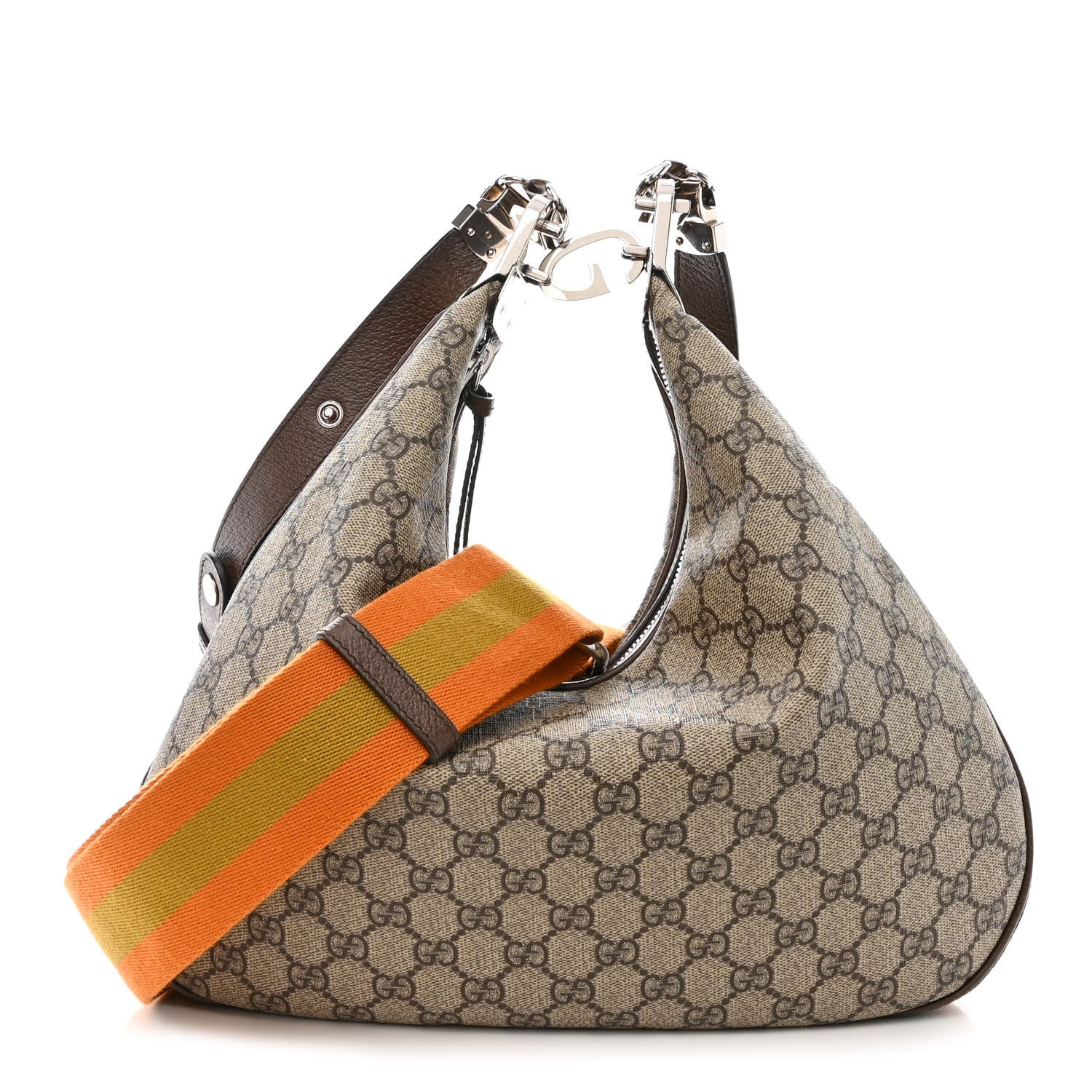 Gucci GG Supreme Monogram Textured Calfskin Web Large Attache Shoulder Bag Beige Ebony New Acero 1 of 10