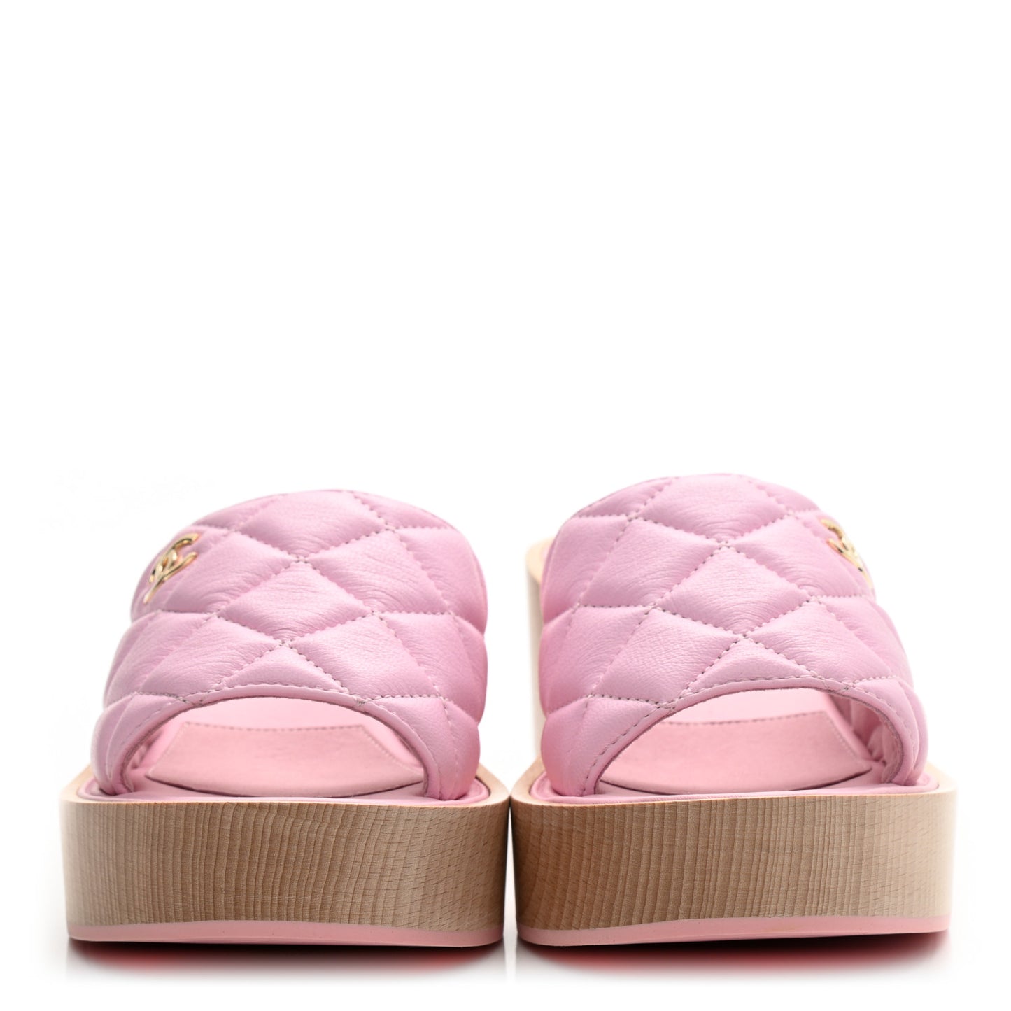 Lambskin Quilted CC Slip On Platform Sandals 38 Pink