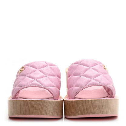 Chanel Lambskin Quilted CC Slip On Platform Sandals 38 Pink 2 of 9