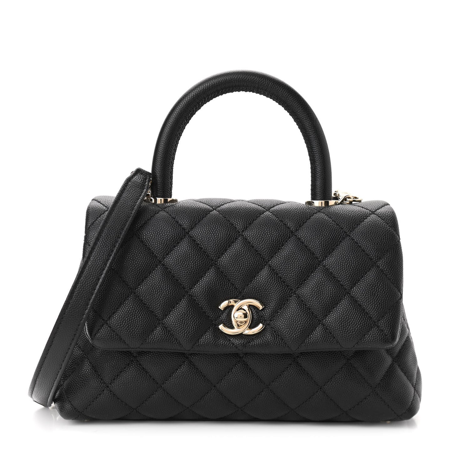 Caviar Quilted Mini Coco Handle Flap Black