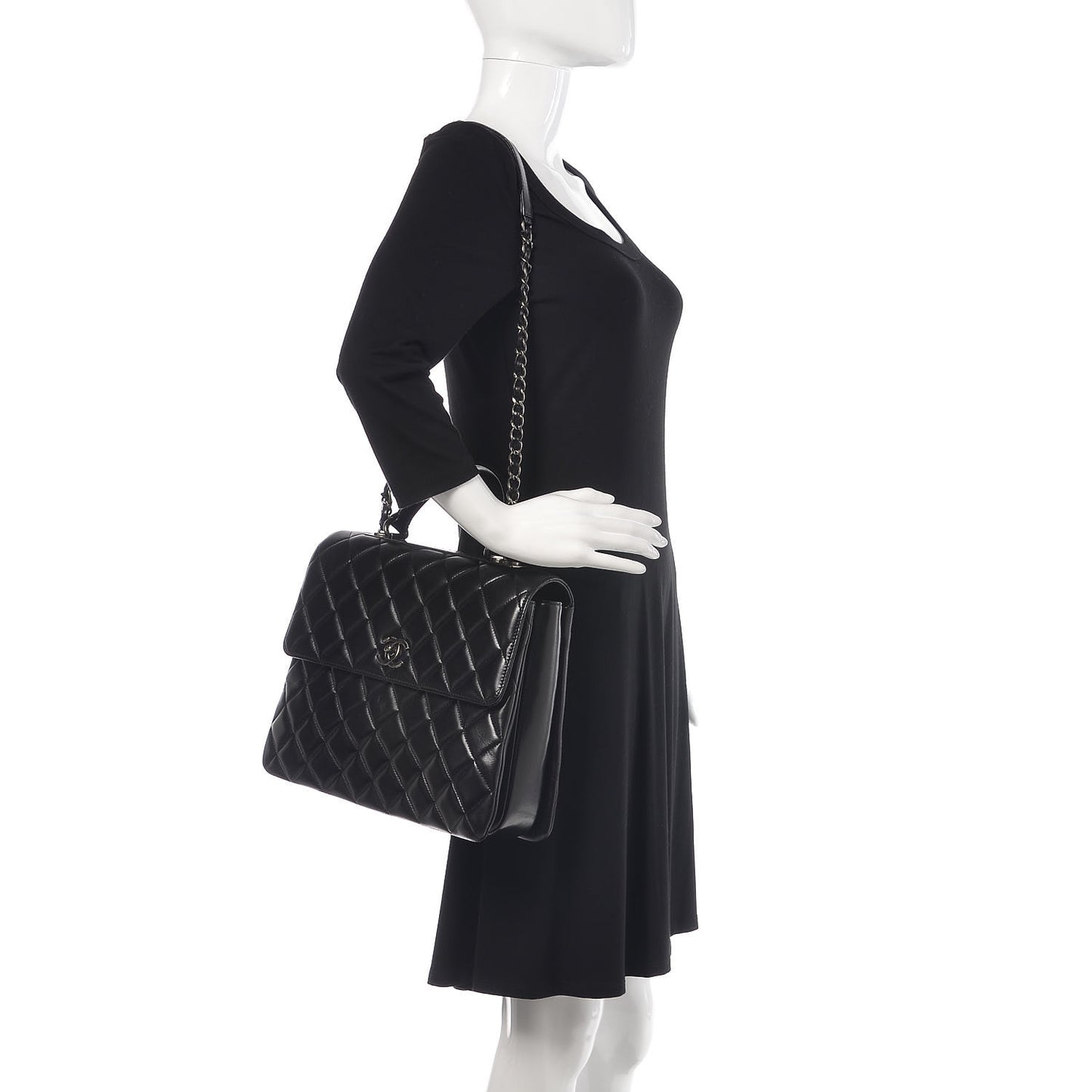 Lambskin Quilted Large Trendy CC Dual Handle Flap Bag Black