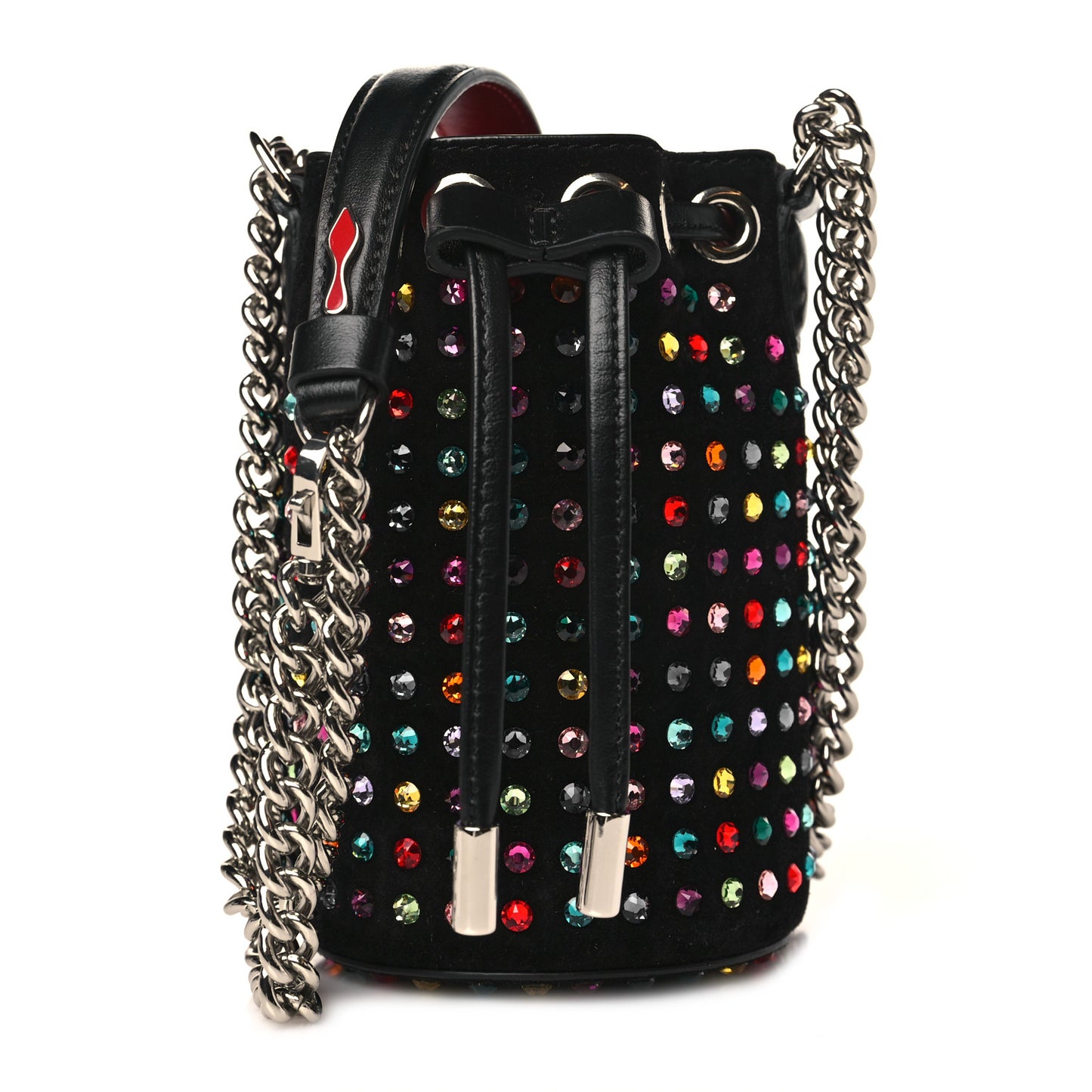 Calfskin Suede Strass Mini Marie Jane Bucket Black Multicolor
