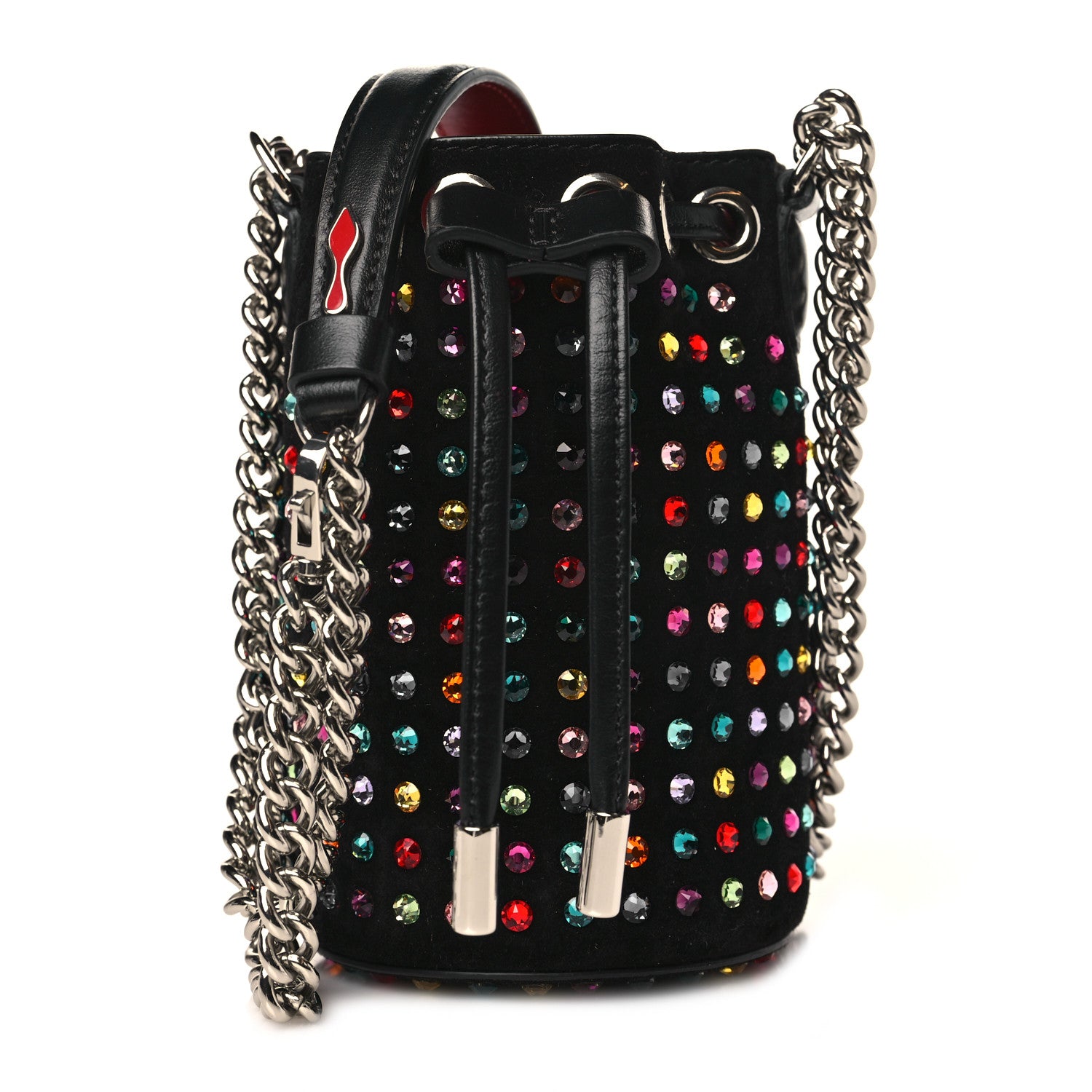 Christian Louboutin Calfskin Suede Strass Mini Marie Jane Bucket Black Multicolor 1 of 8