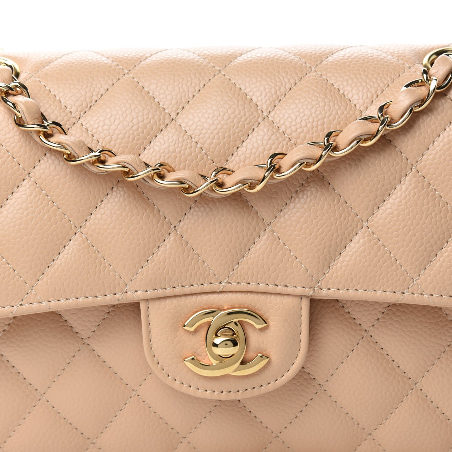 Caviar Quilted Small Double Flap Beige