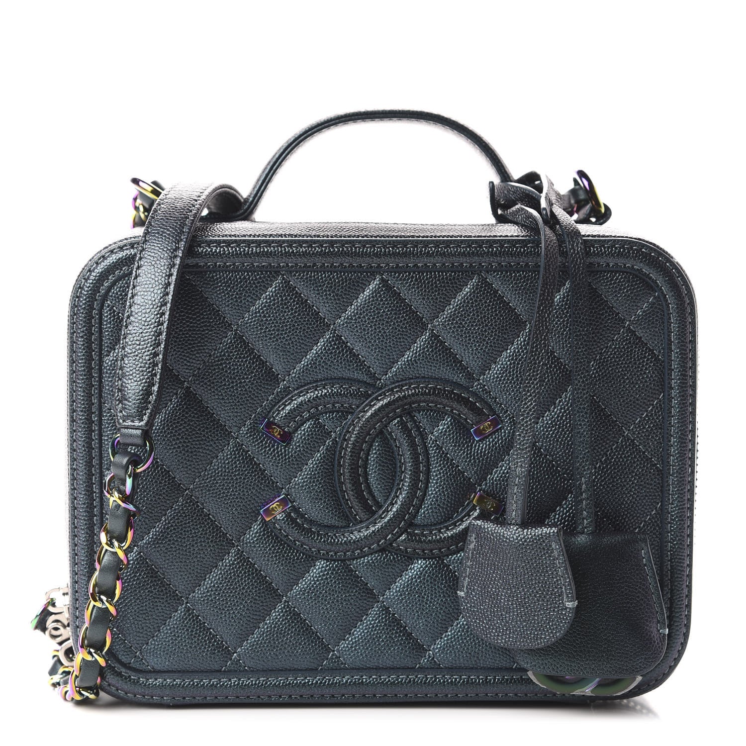 Chanel Iridescent Caviar Quilted Medium CC Filigree Vanity Case Dark Turquoise 1 of 11