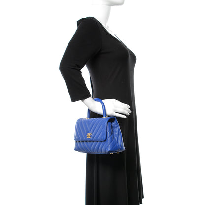 Chanel Caviar Chevron Quilted Mini Coco Handle Flap Blue 2 of 11