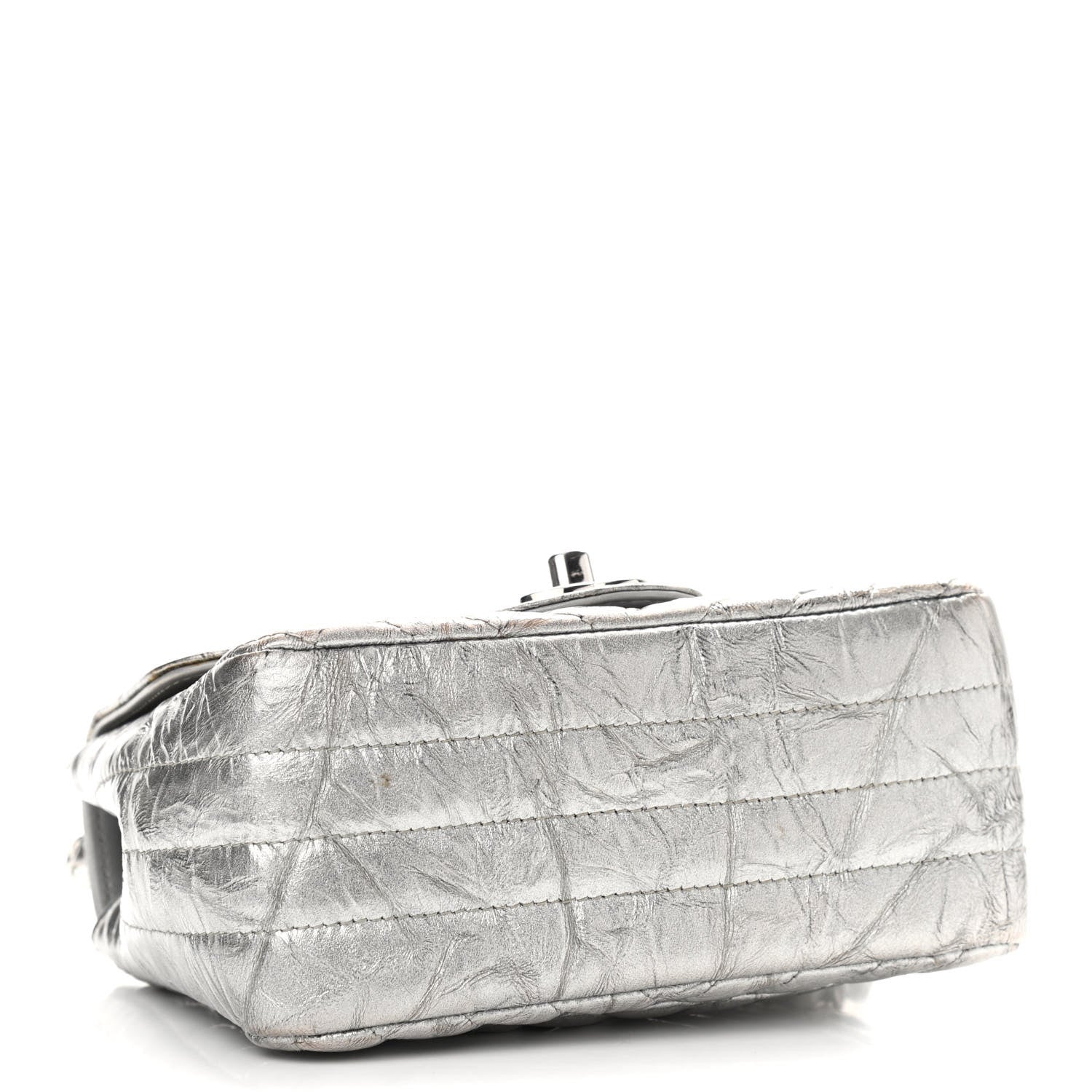 Chanel Metallic Patent Crumpled Calfskin Chevron Quilted Mini Square Flap Silver 4 of 16