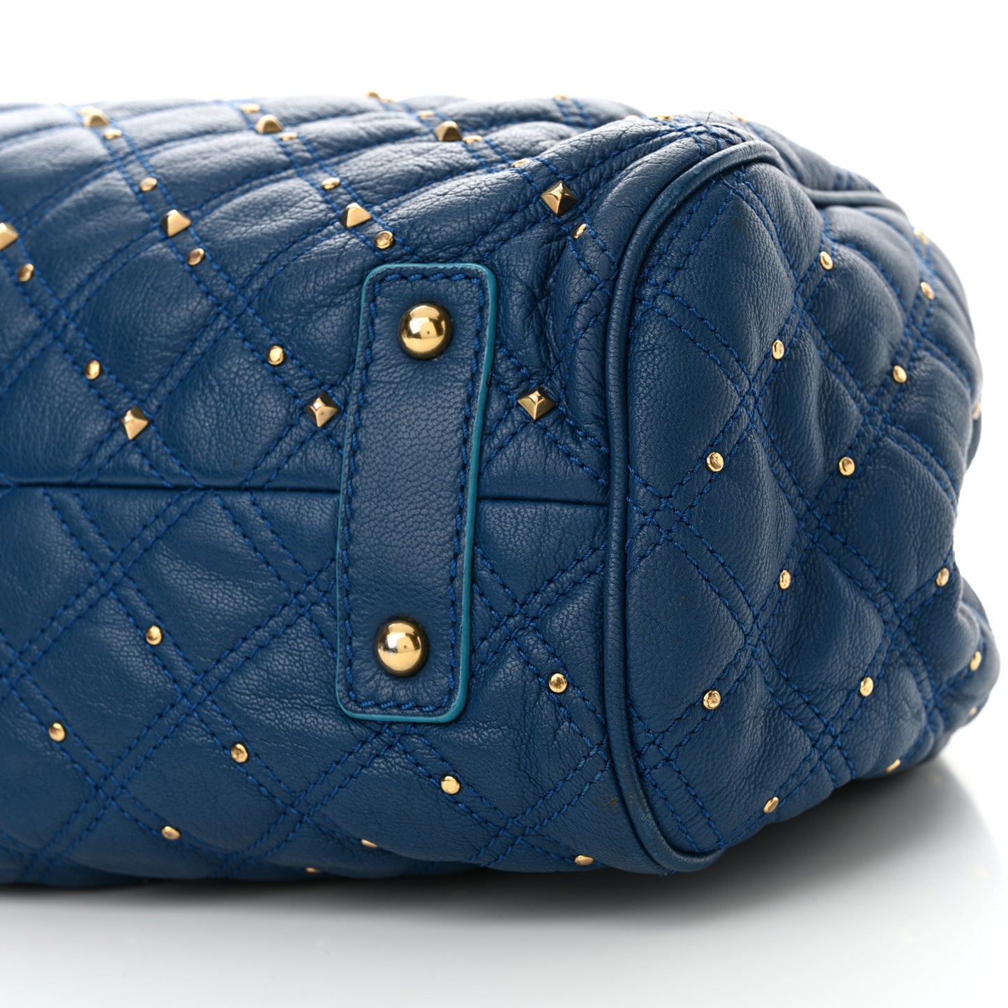Calfskin Quilted Studded Stam Blue
