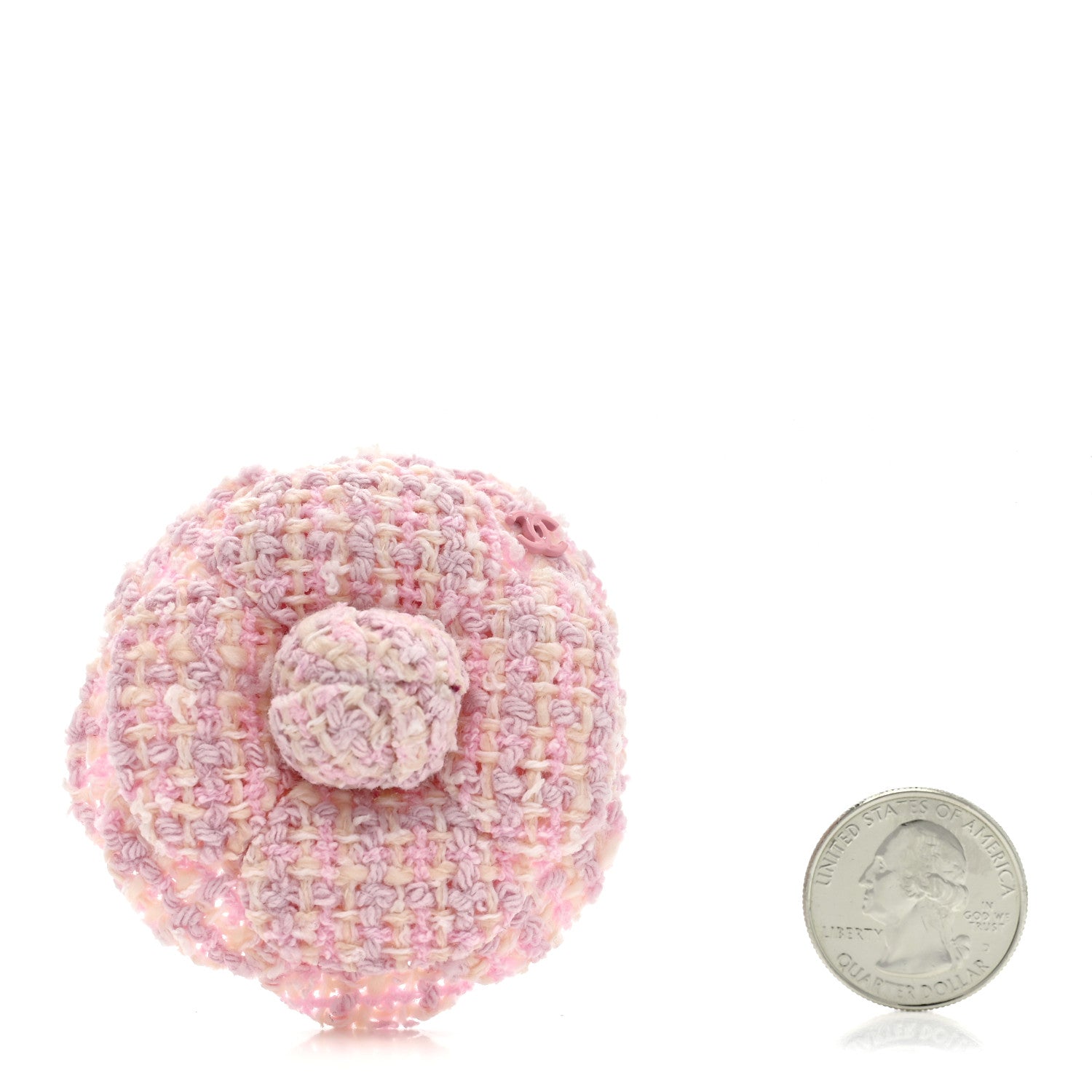 Chanel Tweed Camellia Brooch Pink White 2 of 4