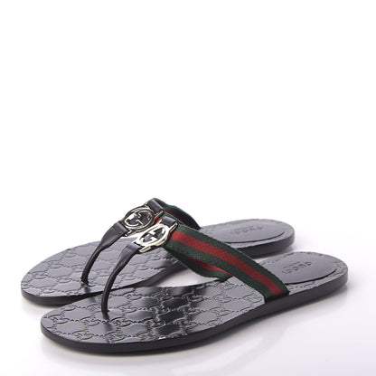 Gucci Nylon Guccissima Web Womens Thong Sandals 38 Green Red Black 3 of 9