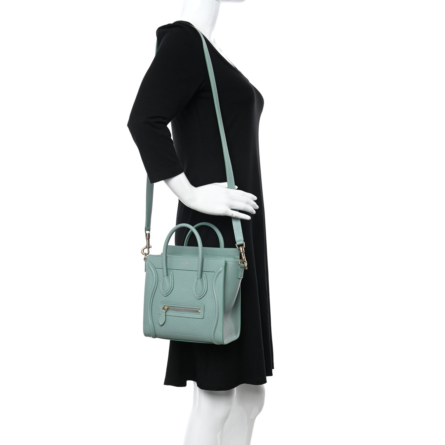 Celine Drummed Calfskin Nano Luggage Ice Mint 3 of 11