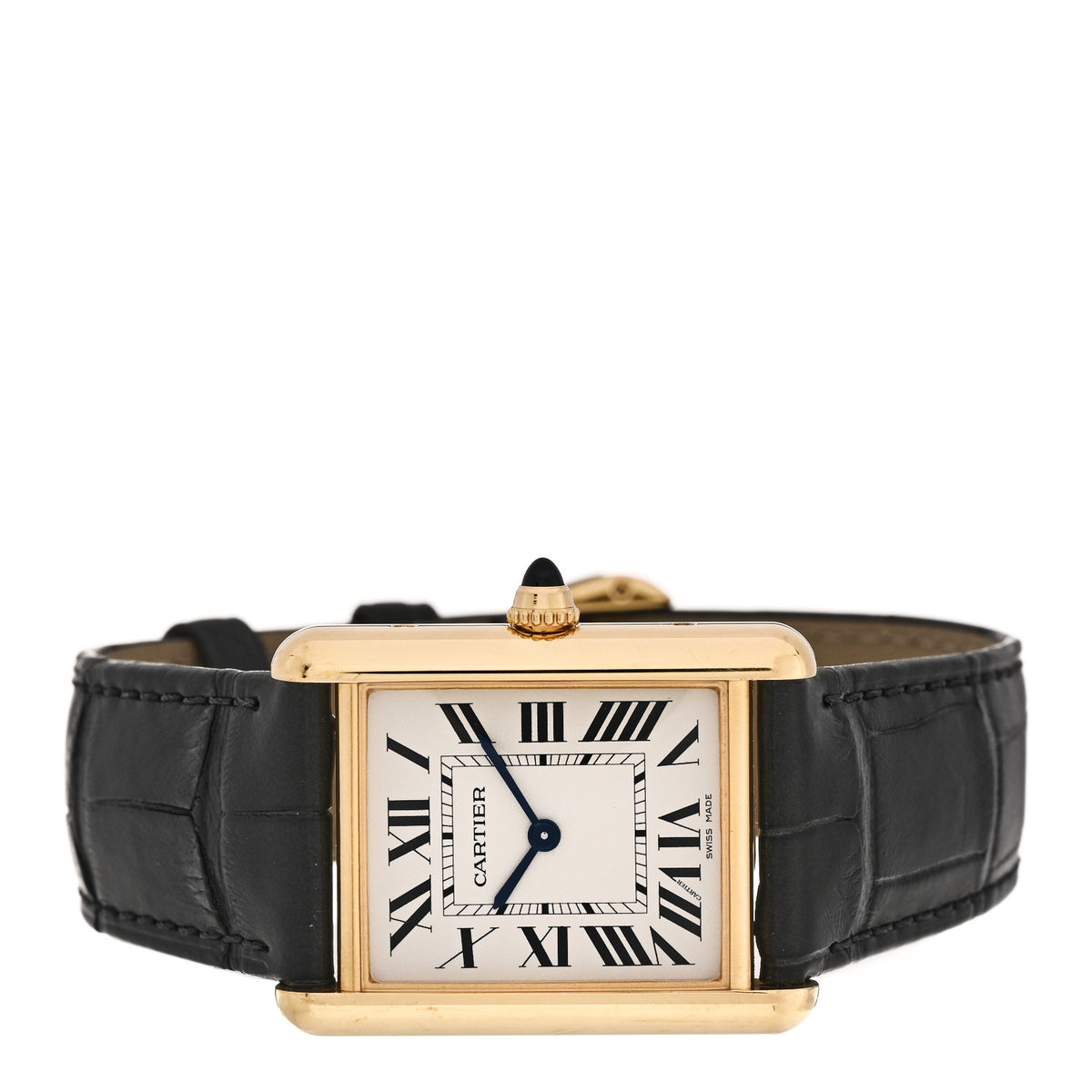 18K Yellow Gold Alligator 26mm Tank Louis Quartz Watch
