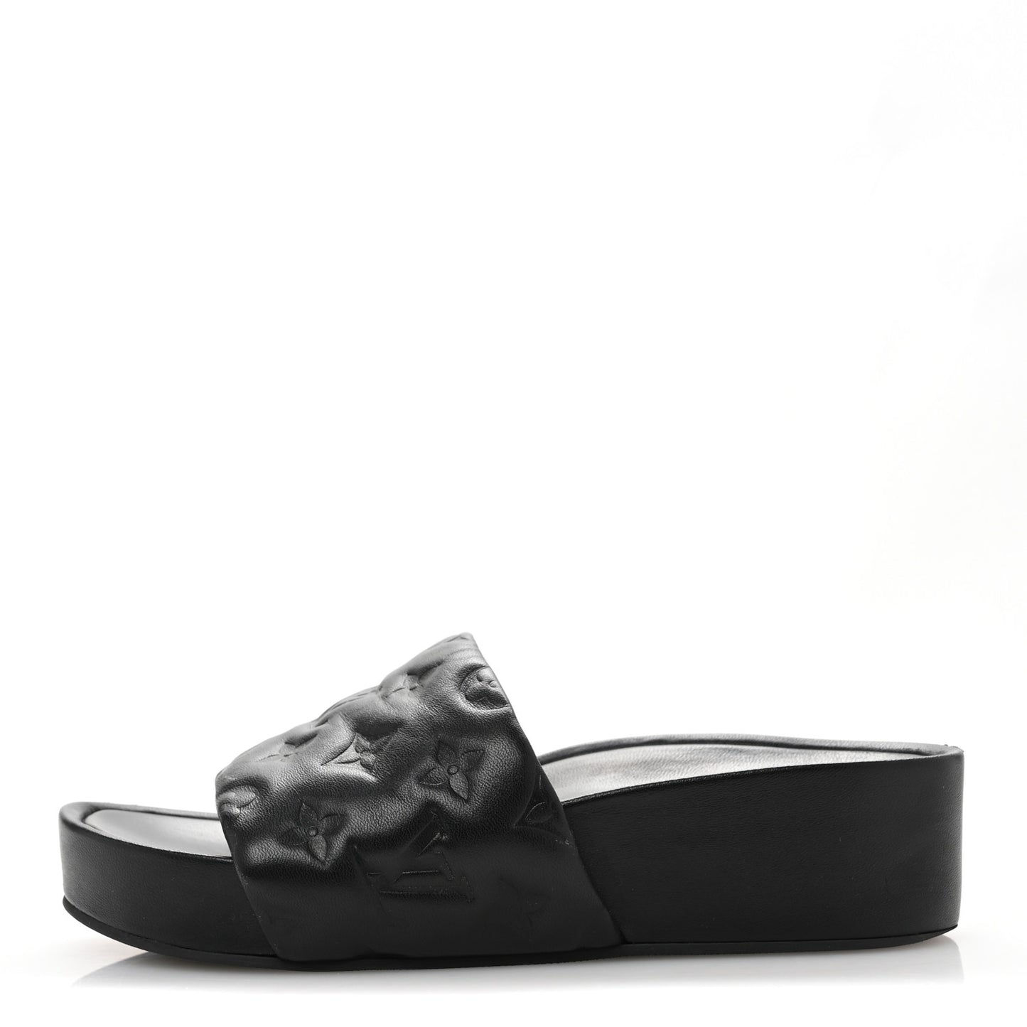 Lambskin Embossed Monogram Jumbo Flatform Mule Sandals 37 Black