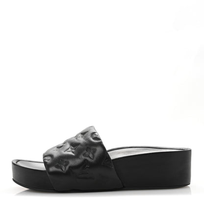 Louis Vuitton Lambskin Embossed Monogram Jumbo Flatform Mule Sandals 37 Black 1 of 10