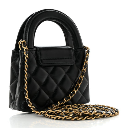 Chanel Shiny Aged Calfskin Quilted Mini Nano Kelly Shopper Black 2 of 11