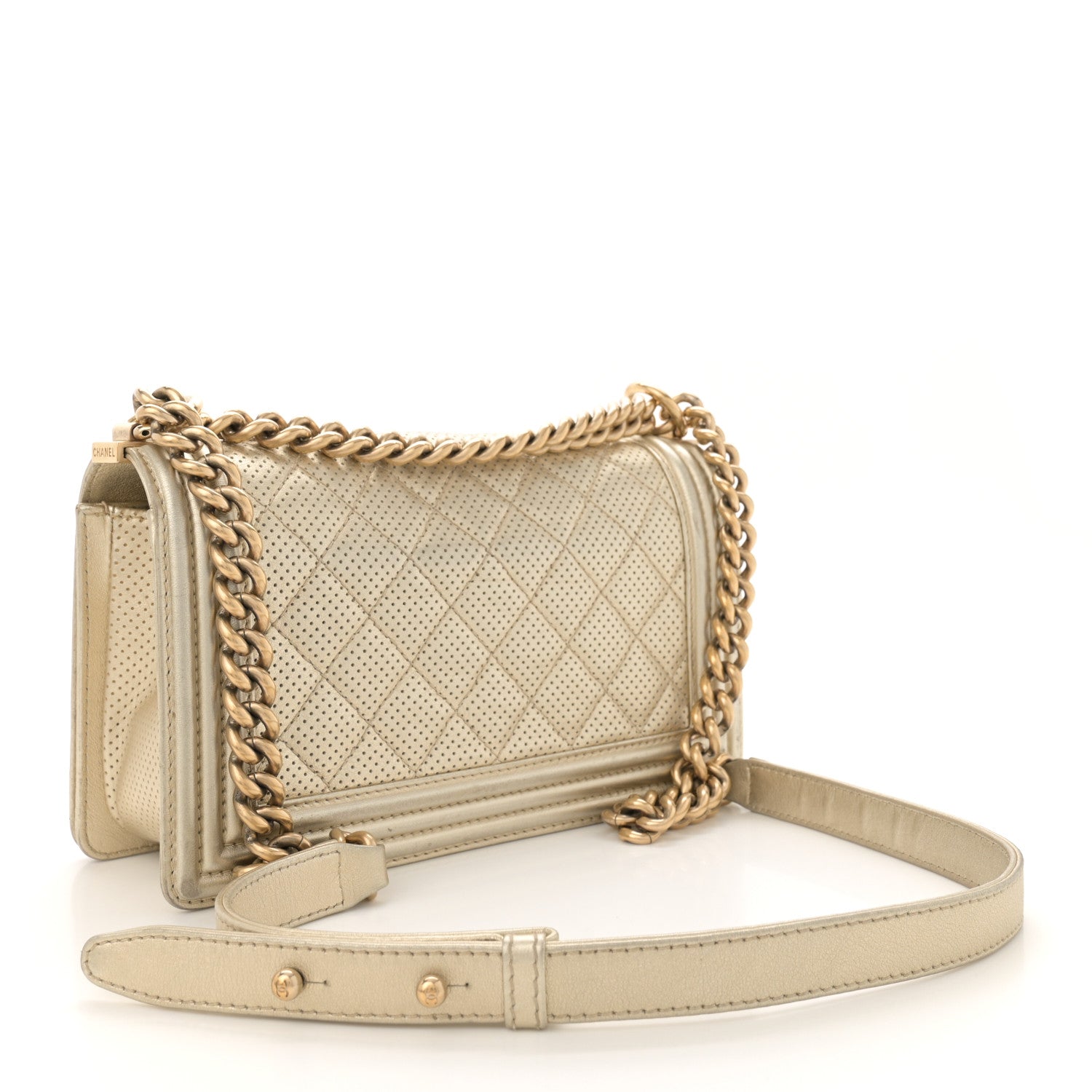 Chanel Metallic Perforated Lambskin Quilted Medium Boy Flap Gold 3 of 13