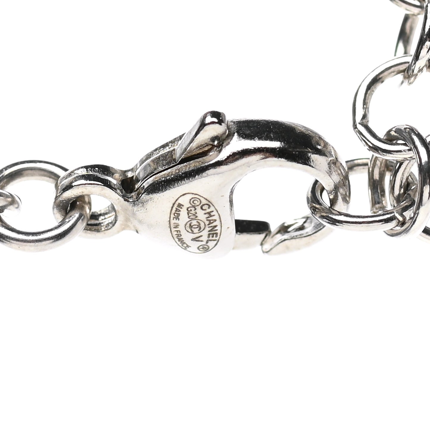 Pearl Crystal Chain CC Necklace Silver