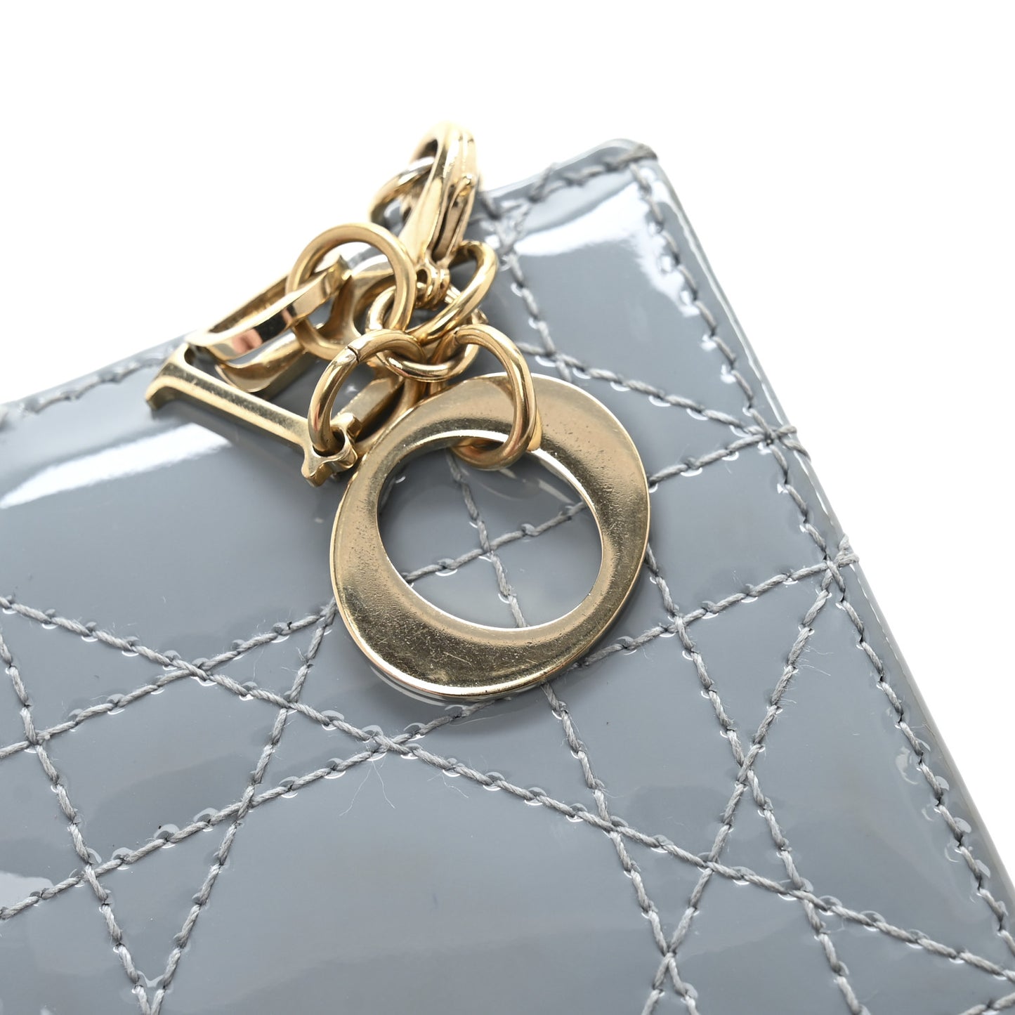 Patent Cannage Lady Dior Card Holder Cloudy Blue