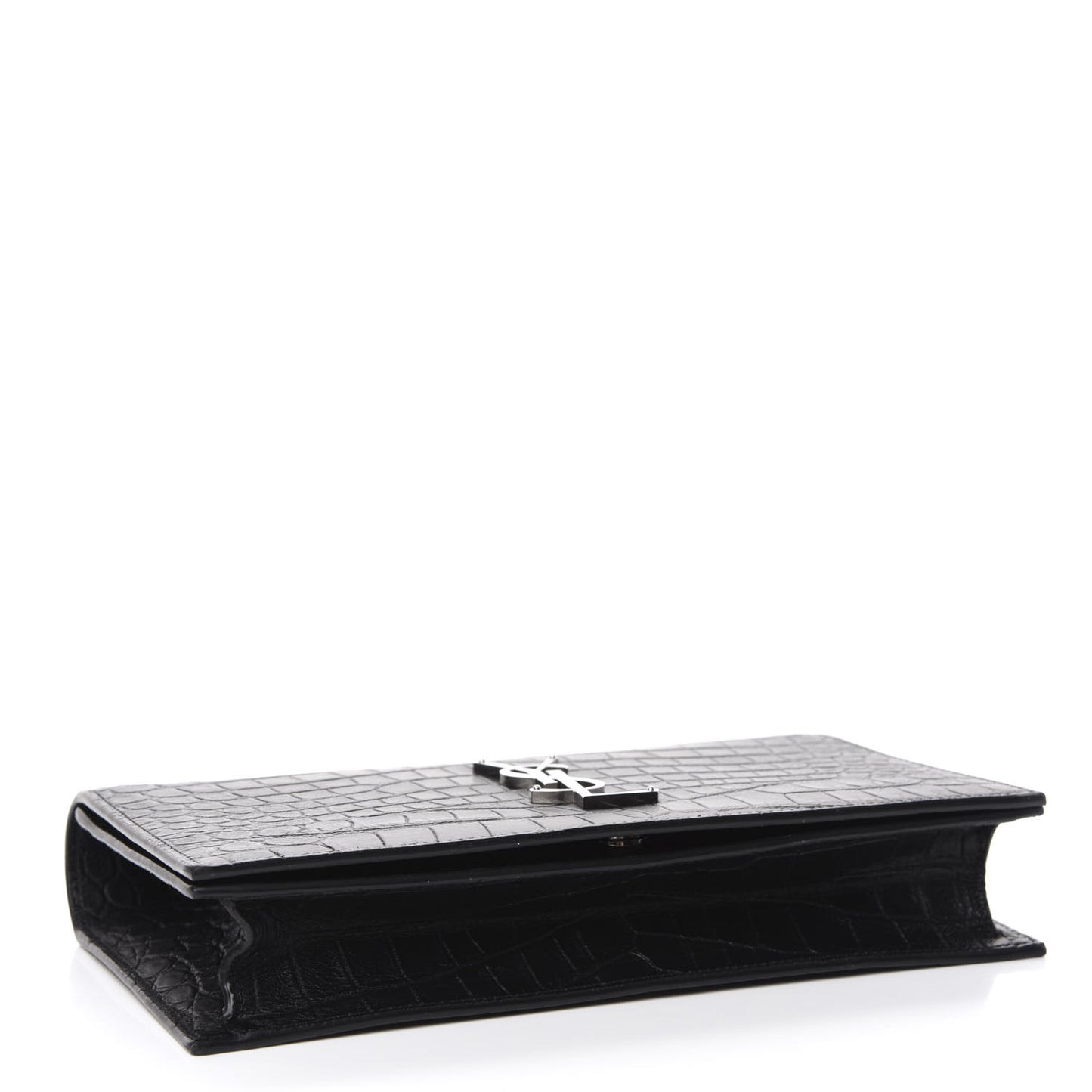 Calfskin Crocodile Embossed Classic Kate Monogram Clutch Black
