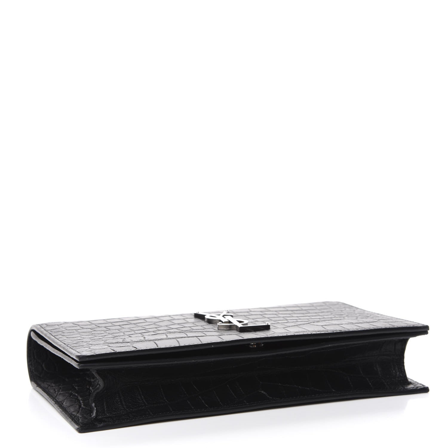Saint Laurent Calfskin Crocodile Embossed Classic Kate Monogram Clutch Black 4 of 8
