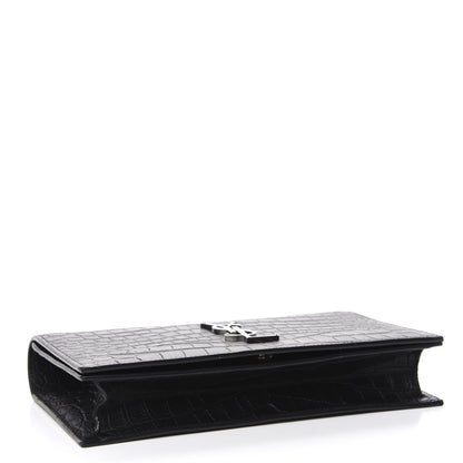 Saint Laurent Calfskin Crocodile Embossed Classic Kate Monogram Clutch Black 4 of 8