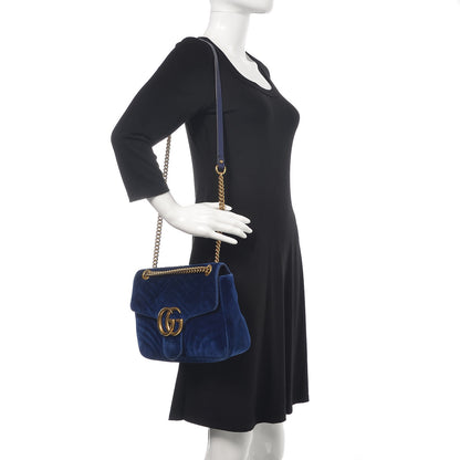Gucci Velvet Matelasse Medium GG Marmont Shoulder Bag Cobalt Blue 2 of 20