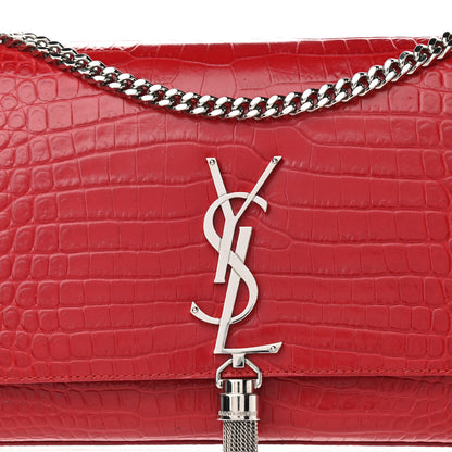 Saint Laurent Calfskin Crocodile Embossed Medium Classic Monogram Kate Tassel Satchel Red 9 of 9
