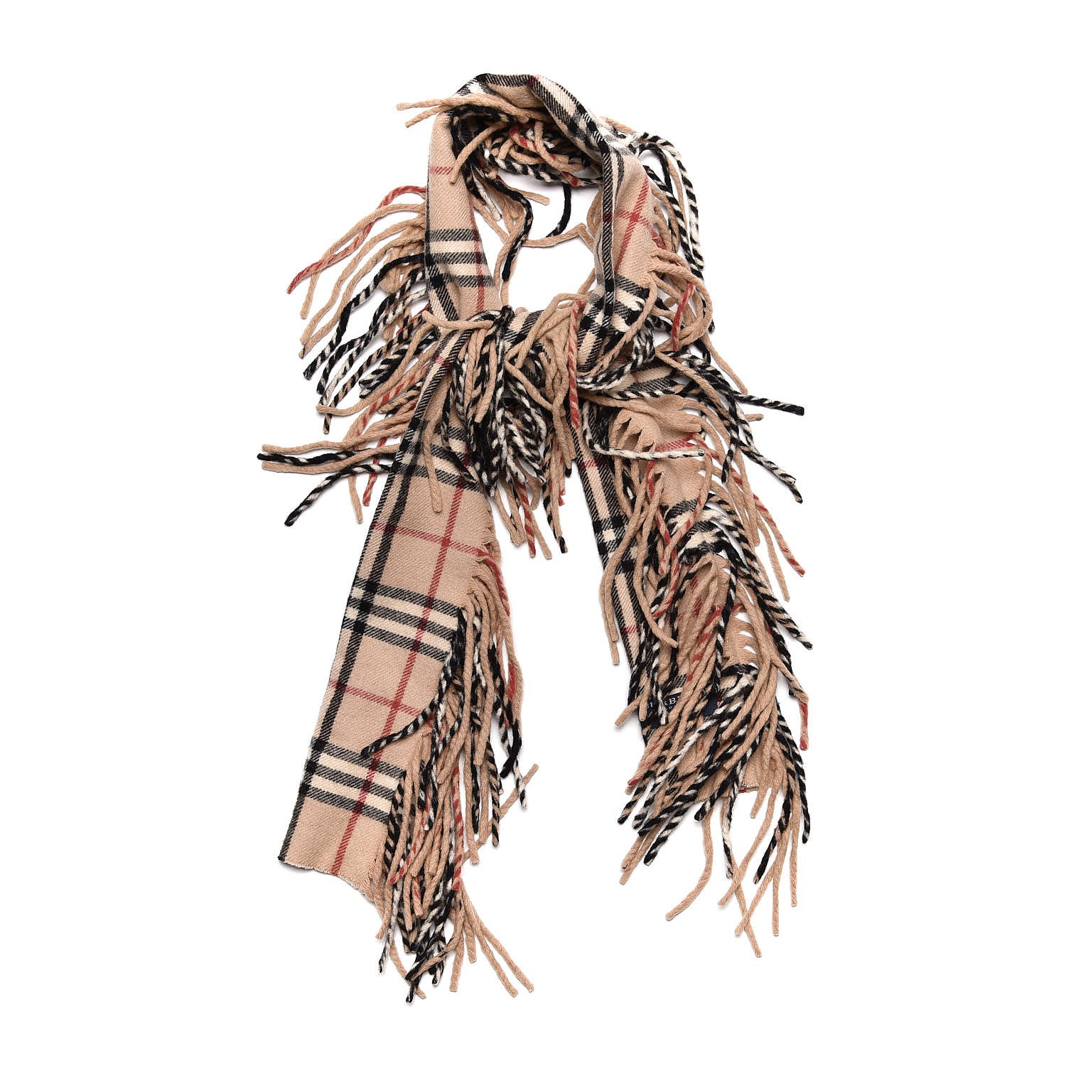 Burberry Cashmere House Check Fringe Scarf Camel 2 of 5