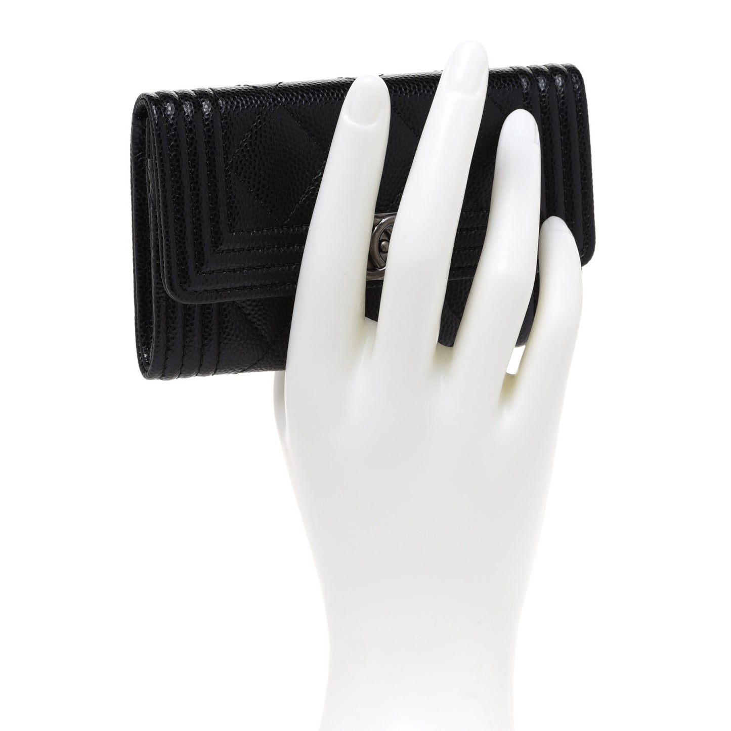 Caviar Quilted Boy Flap Card Holder Black