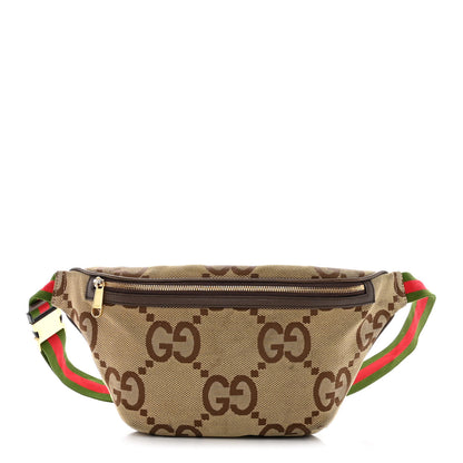 Gucci Monogram Jumbo GG Textured Dollar Calfskin Web Belt Bag Camel Ebony New Acero 1 of 13
