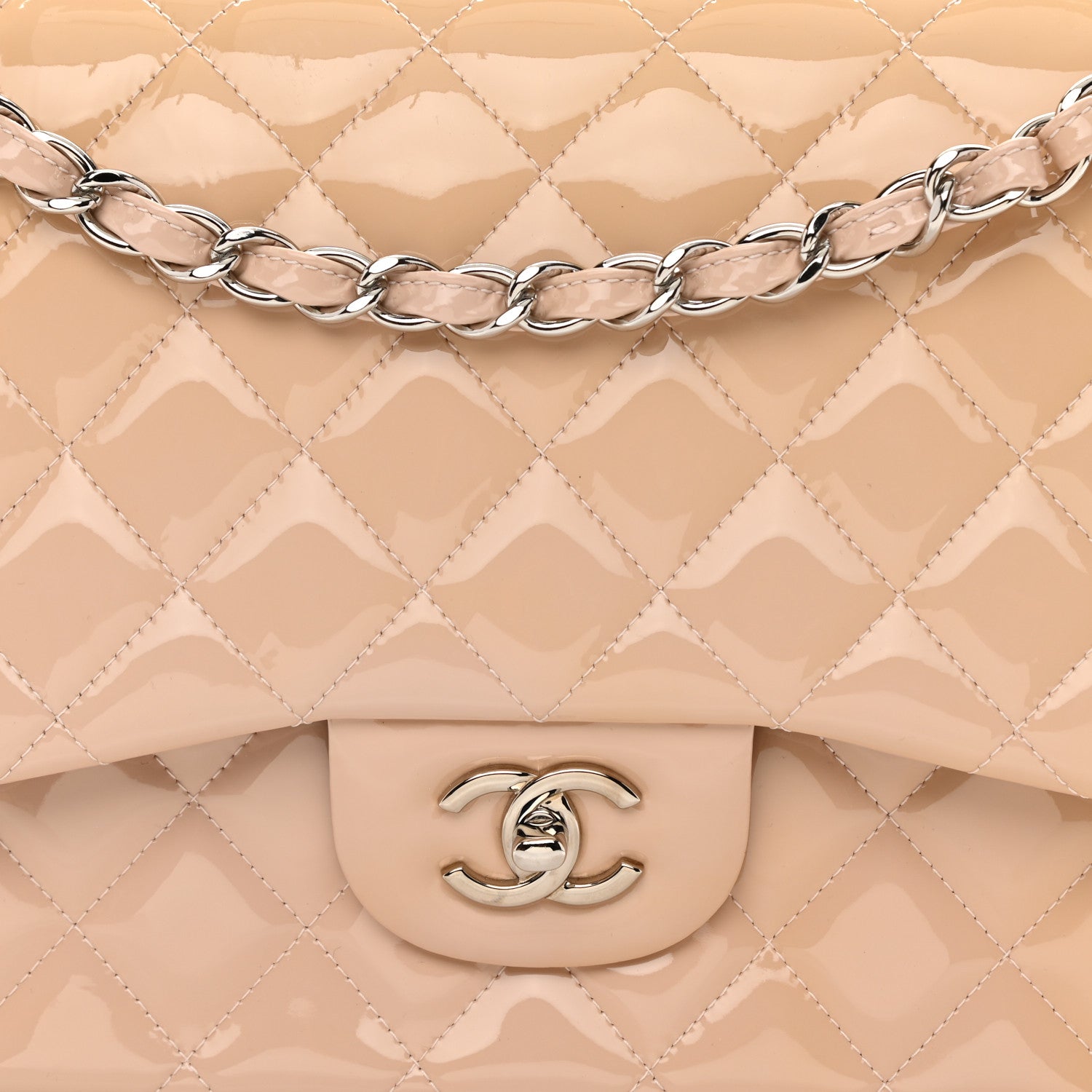 Chanel Patent Quilted Jumbo Double Flap Beige 8 of 9