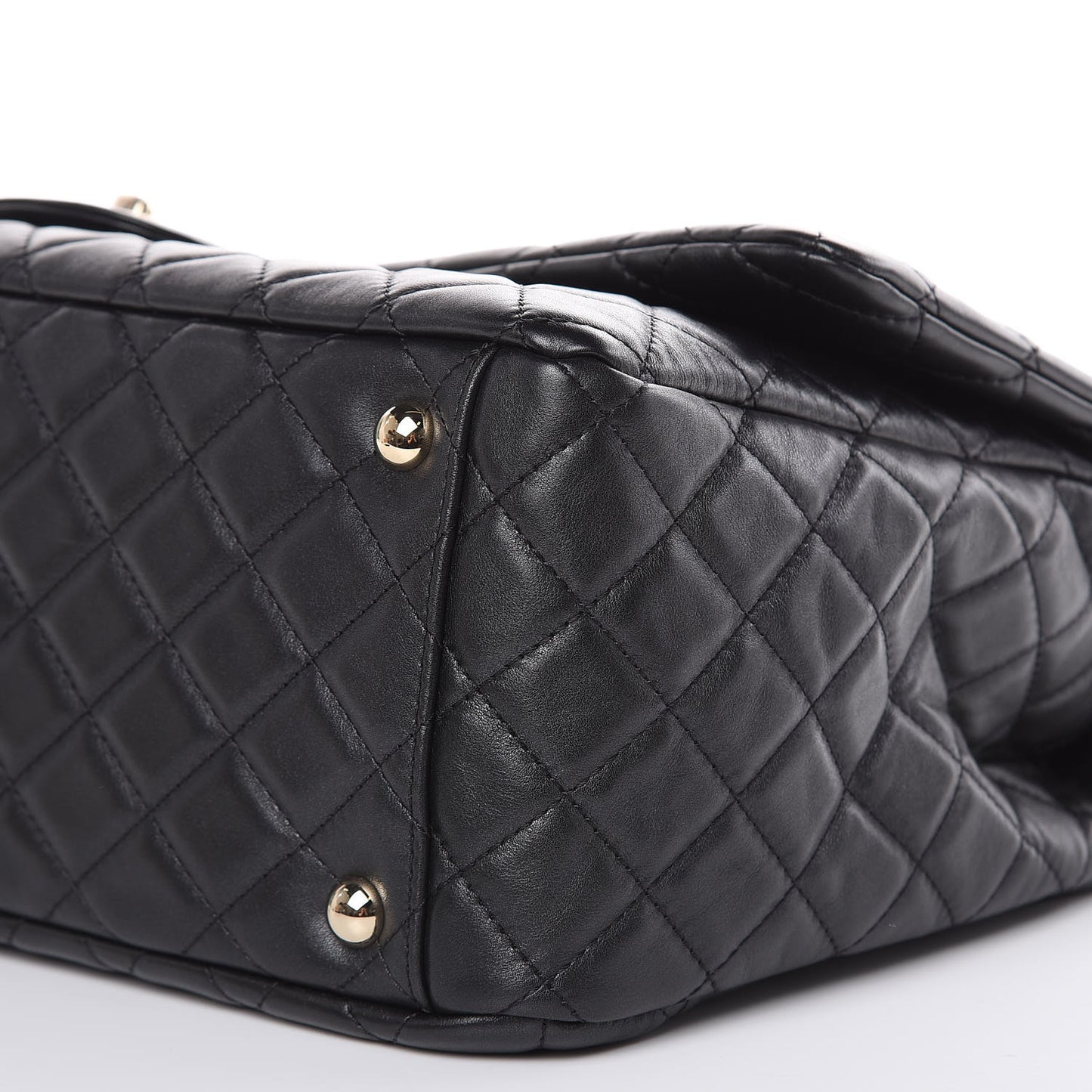 Metallized Calfskin Quilted XXL Travel Flap Bag Black