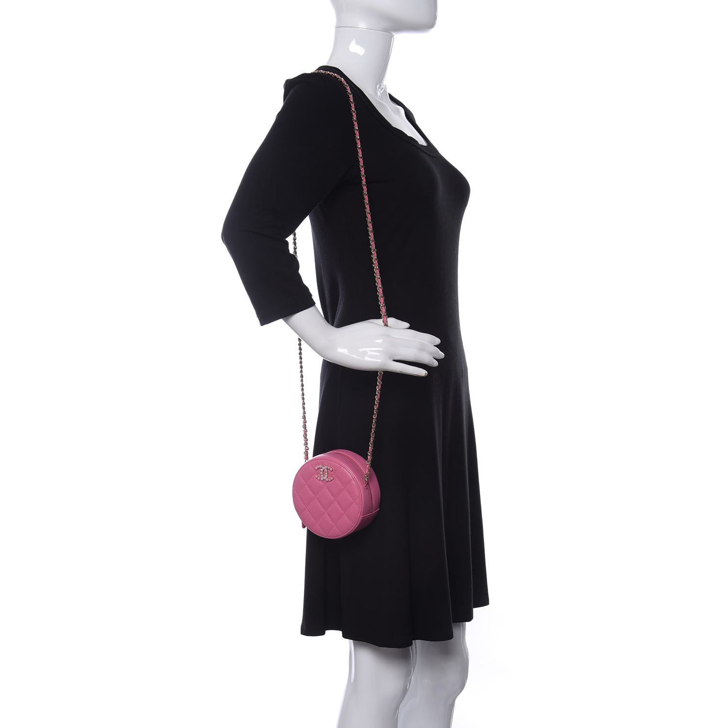 Caviar Quilted Gripoix CC Round Clutch With Chain Pink