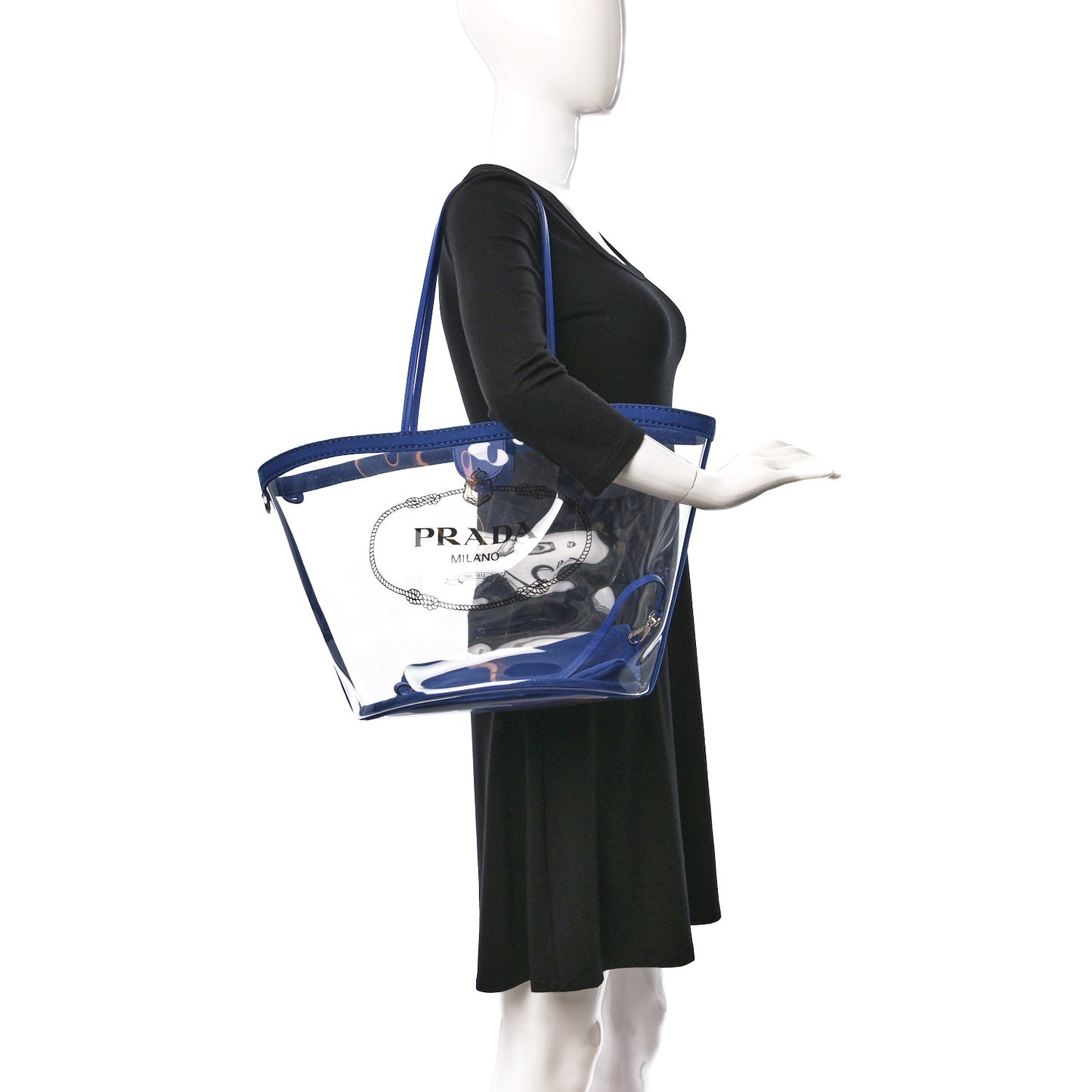 Plexiglass Calfskin Small Shopper Tote Cobalto
