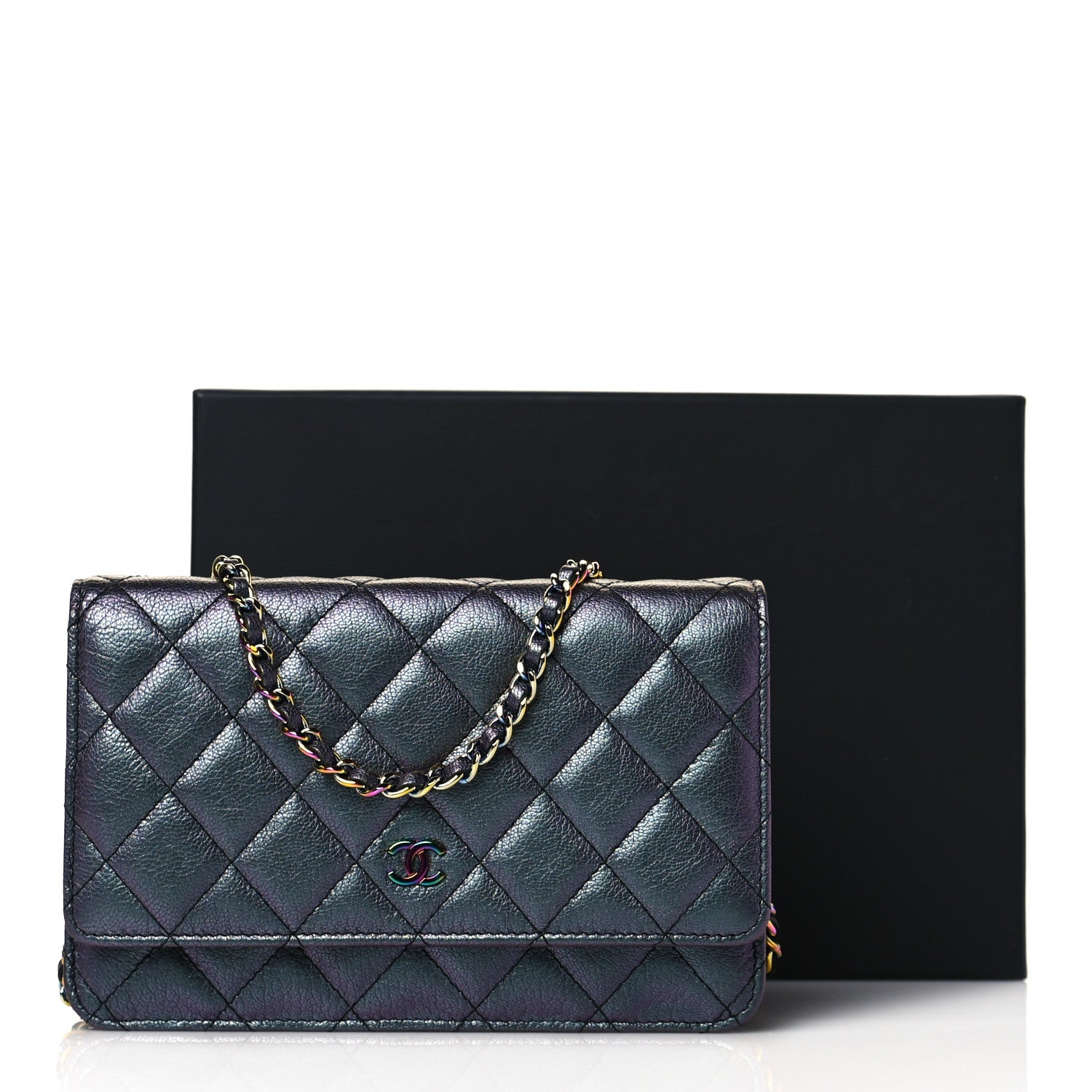 Chanel Iridescent Goatskin Quilted Wallet On Chain WOC Purple 12 of 12
