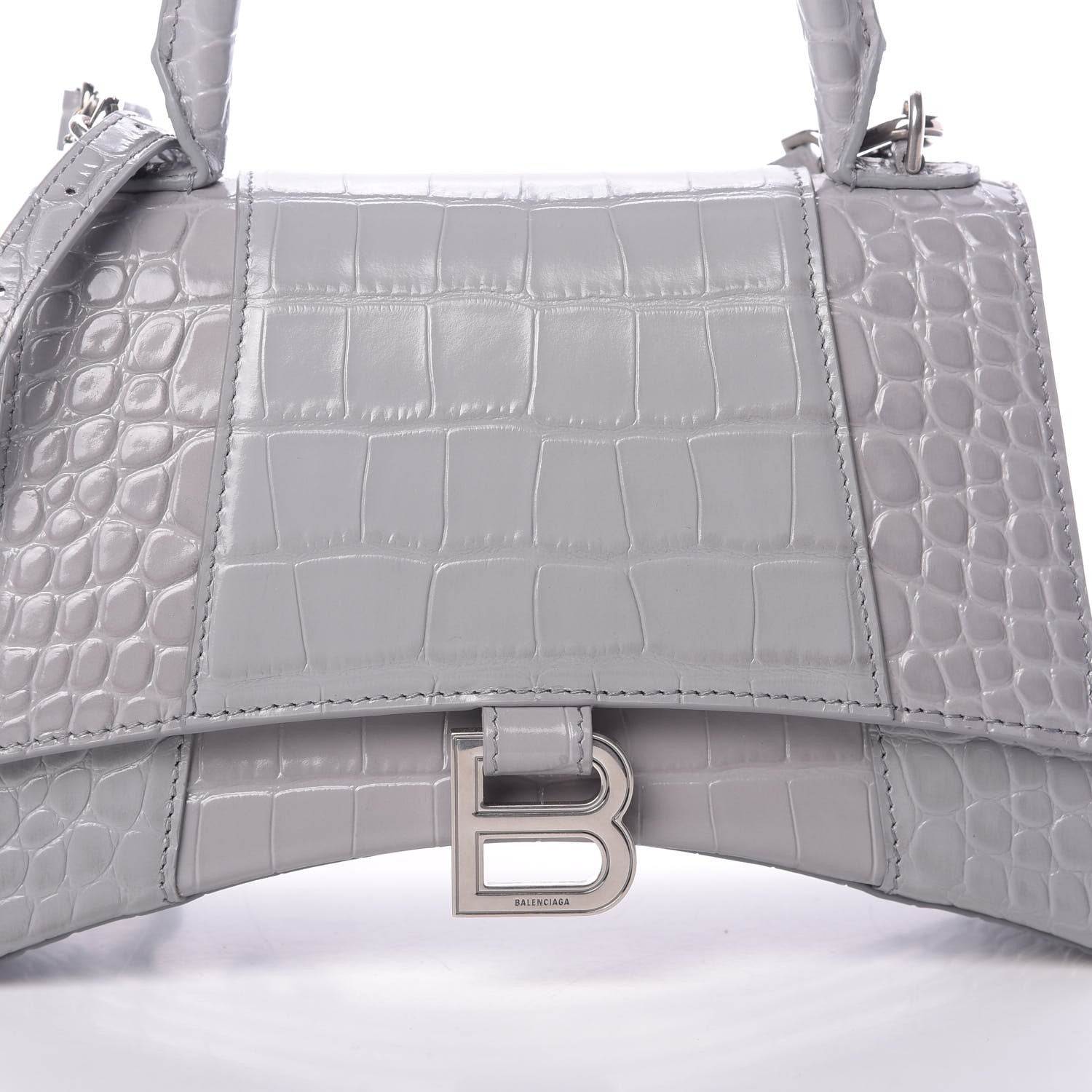 Balenciaga Shiny Calfskin Crocodile Embossed Small Hourglass Top Handle Bag Balenciaga Grey 9 of 11